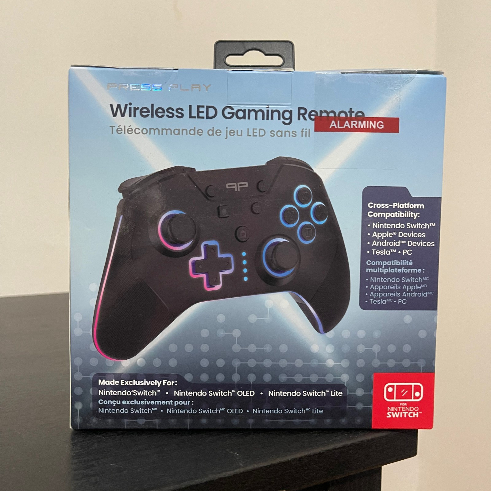 Press Play Wireless LED Gaming Remote for Nintendo Switch Black Lights Up Sealed
