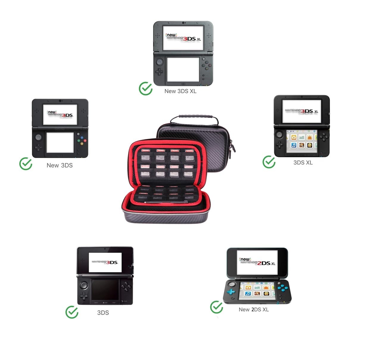 Carrying Case for New 3DS XL New 2DS XL Nintendo 3DS 3DS XL New 3DS Black/Red