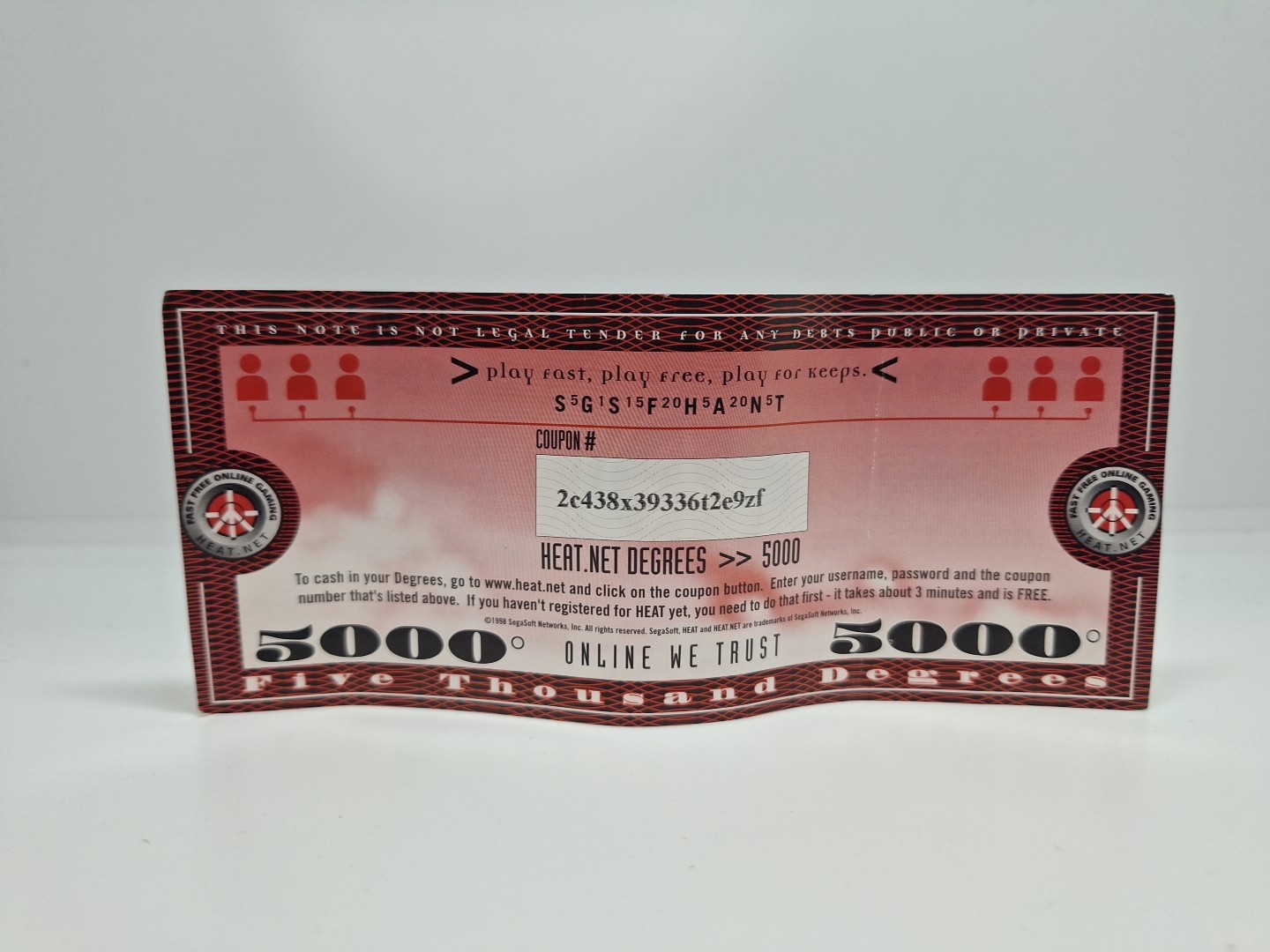 Heat.Net 1998 Segasoft Degrees [5000] (Defunct Online Game Currency *Paper) (O)