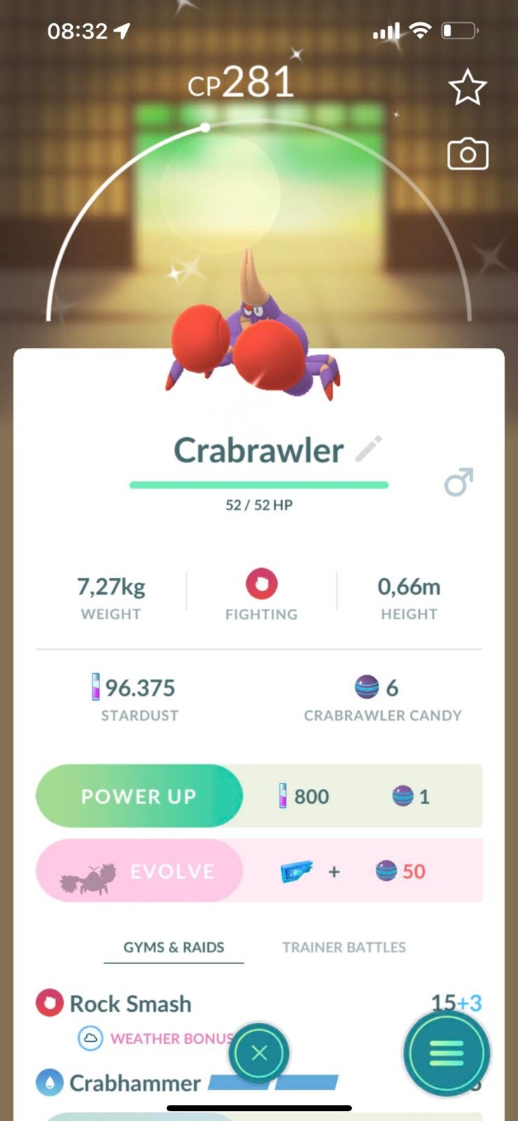 Shiny Crabrawler – TRADE 20kStardust – Read Description