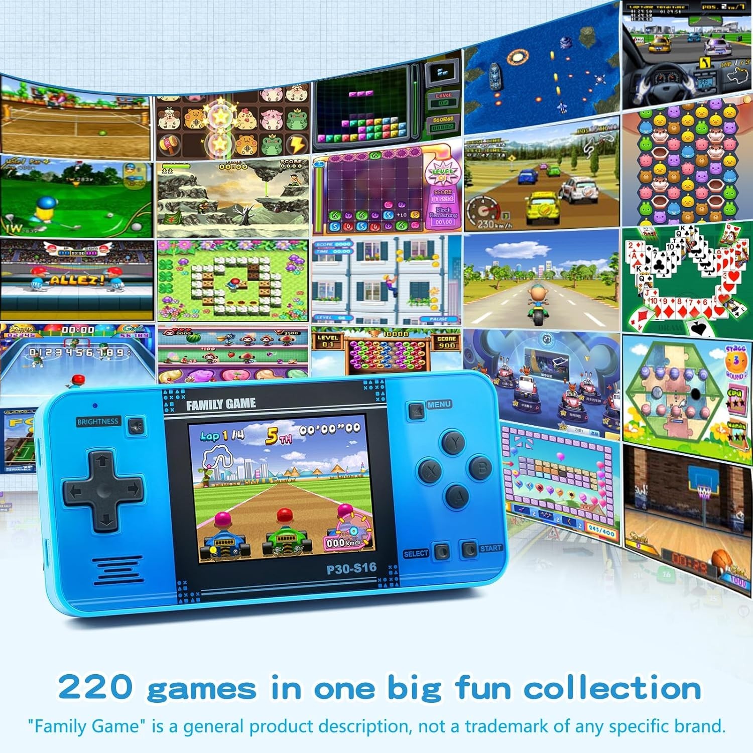 Handheld Game Console Kids 220 Retro Games Rechargeable 3.0 LCD Mini Arcade