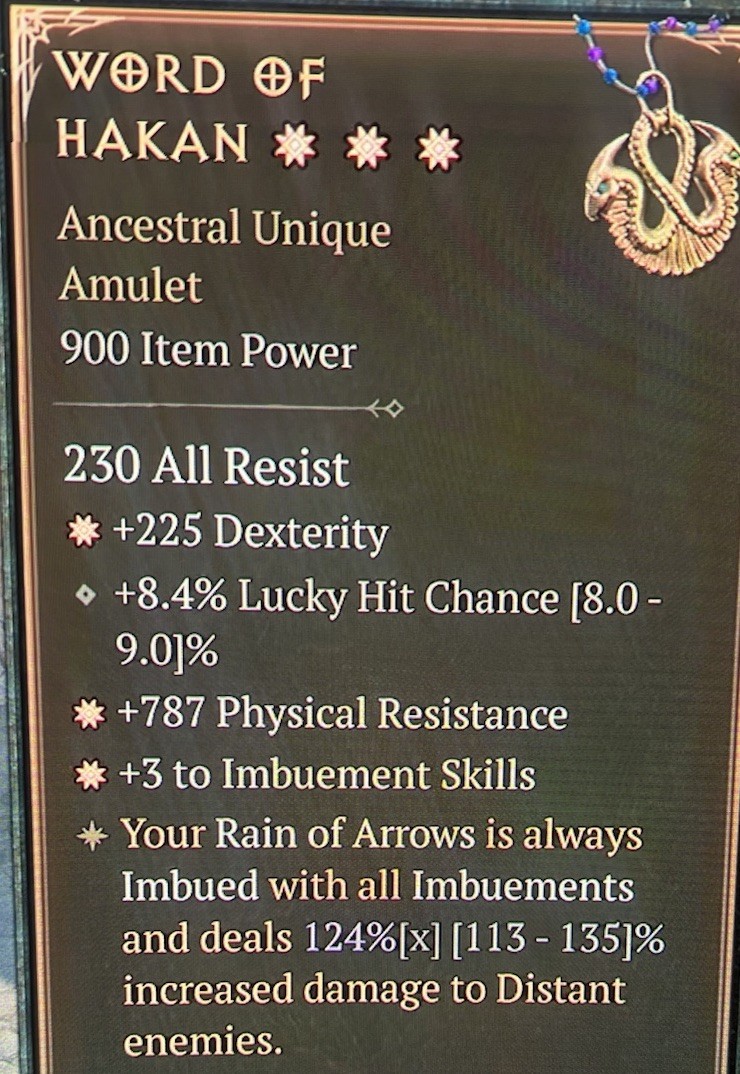 Diablo 4 🔥 Season 14! 3GA Word Of Hakan Unique Amulet! +3 To Imbuement Skills