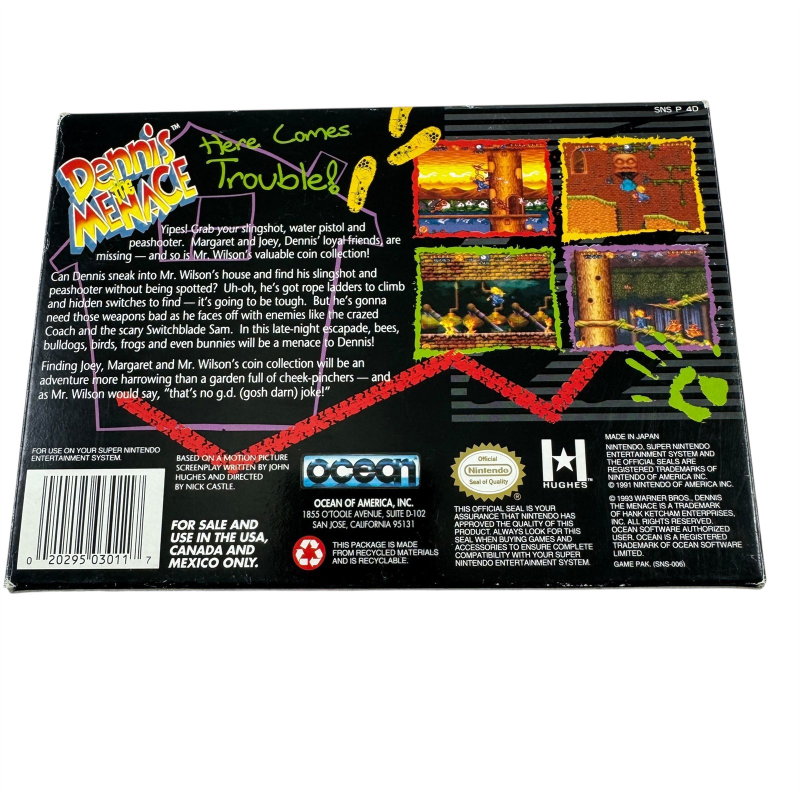Dennis the Menace Super NED Nintendo Game Ocean in the Box Vintage 1992