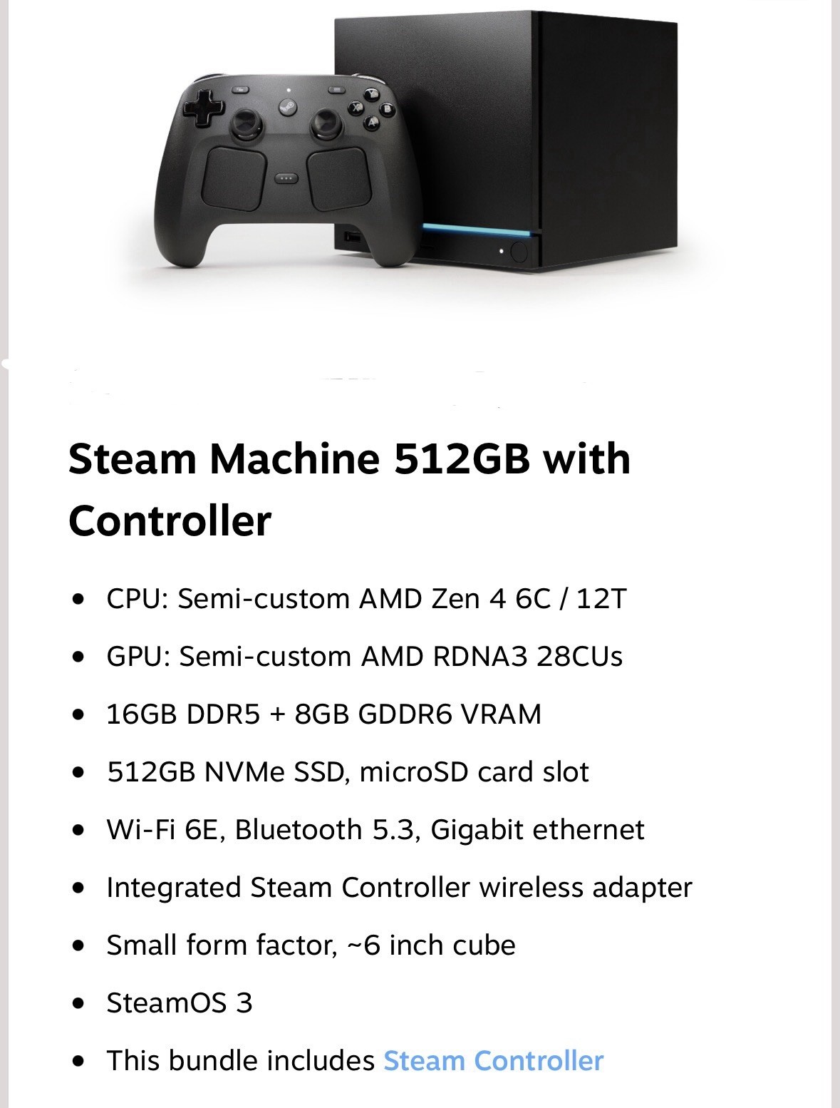 Steam Machine 512GB with Controller Valve PC – (512GB) – Presale
