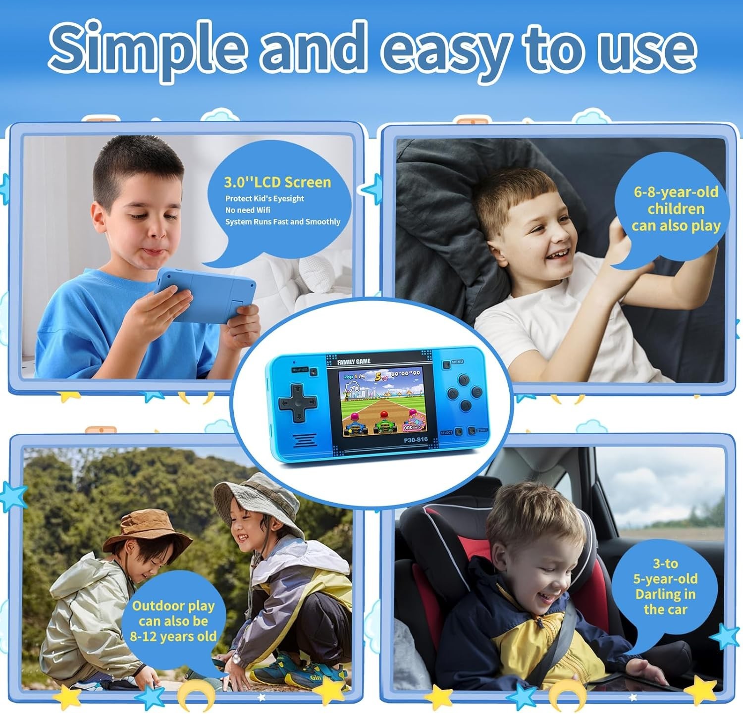 Handheld Game Console Kids 220 Retro Games Rechargeable 3.0 LCD Mini Arcade