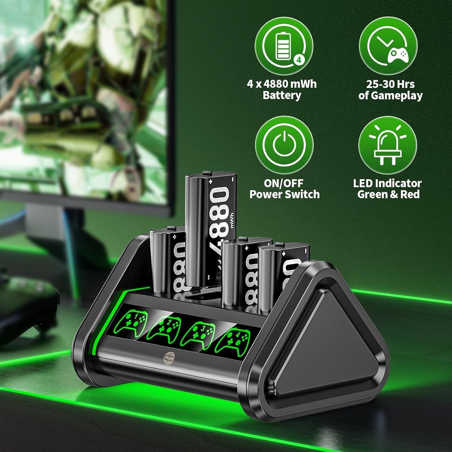 Rechargeable Battery for Xbox One/Series X/S, 4 x 4880mWh Xbox Batteries, Xbx…