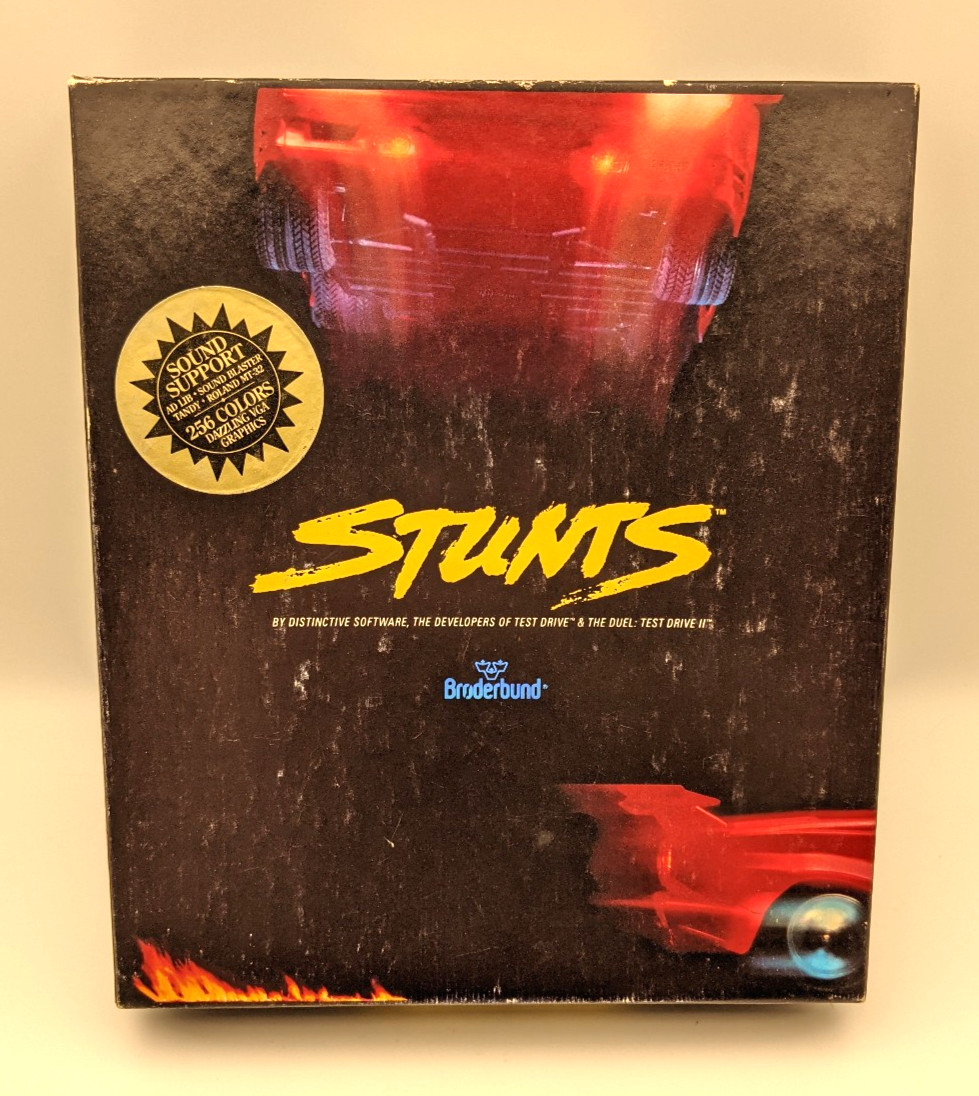 Stunts Big Box Broderbund PC Game 1990 5.25″ and 3.5″ Disks with Box and Manual