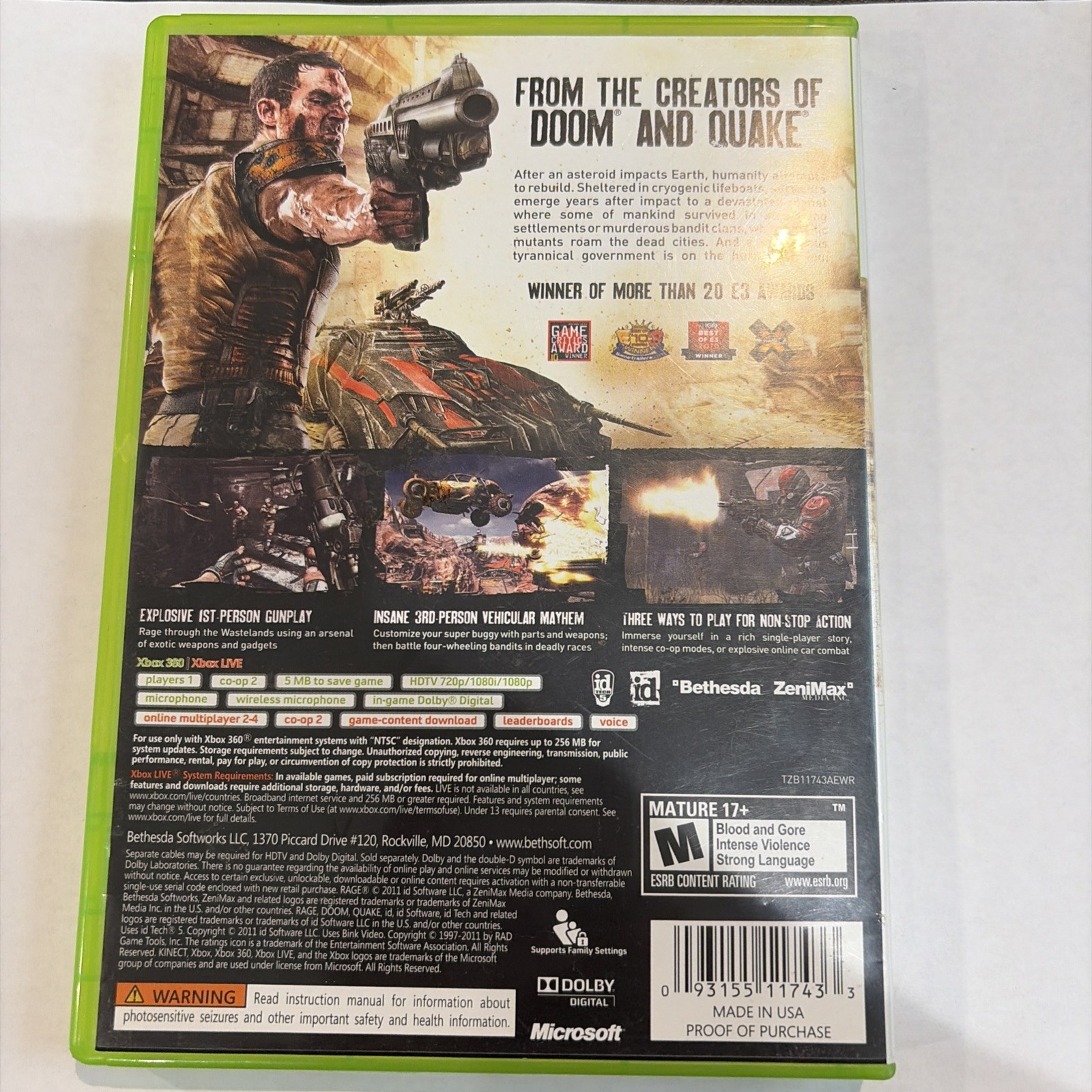 RAGE – Microsoft Xbox 360 – Complete In Box CIB