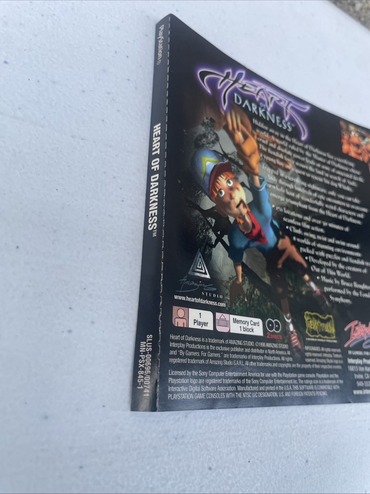 Heart of Darkness (Sony PlayStation 1, PS1) Artwork Backing Only