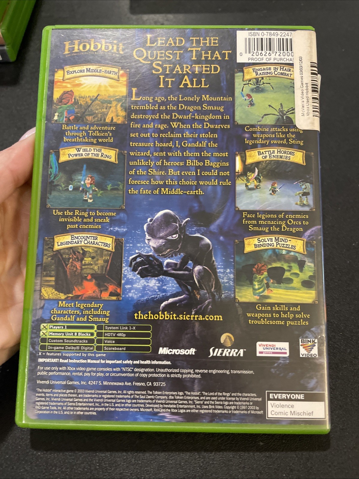 The Hobbit (Xbox) Complete CIB W/GOLLUM TRADING CARD, RARE
