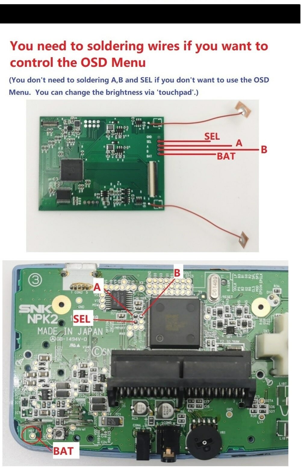Neo Geo Pocket Color SLIM OSD Q5 IPS Backlight Mod Kit