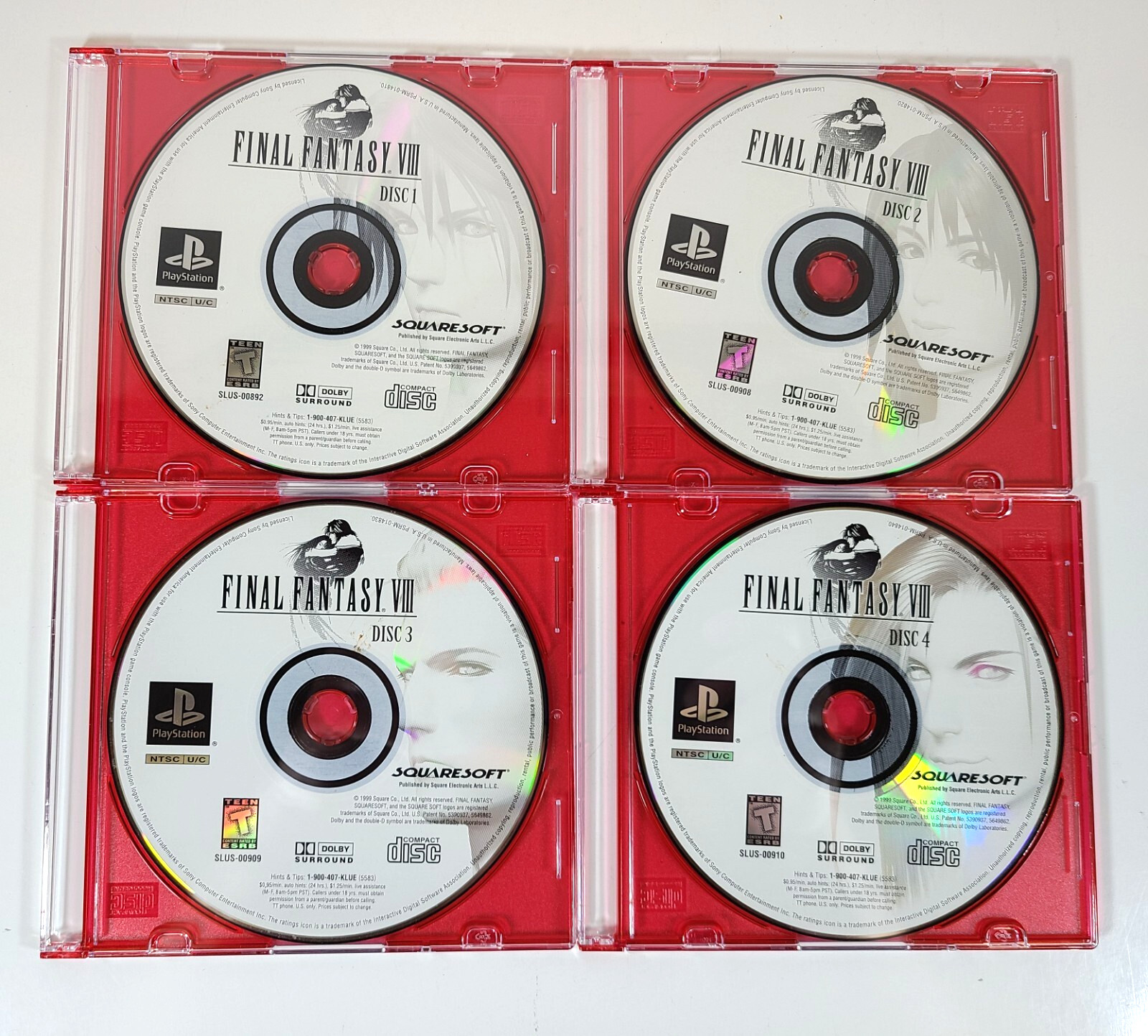 Final Fantasy VIII 8 Sony Playstation 1 PS1 Video Game DISC ONLY DISCS 1 2 3 4