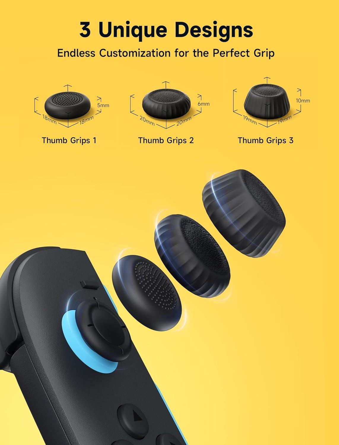 3 Pair Black JSAUX Thumb Grips for Nintendo Switch 2 Caps Joycon Stick Cover
