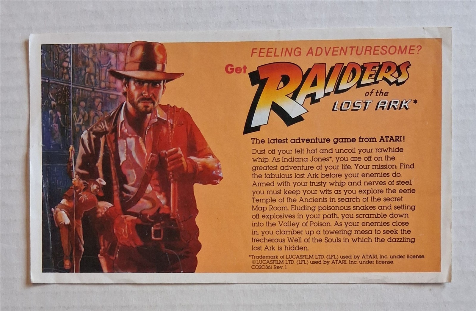 Atari 2600 – insert only – Indiana Jones Raiders of the Lost Ark – original