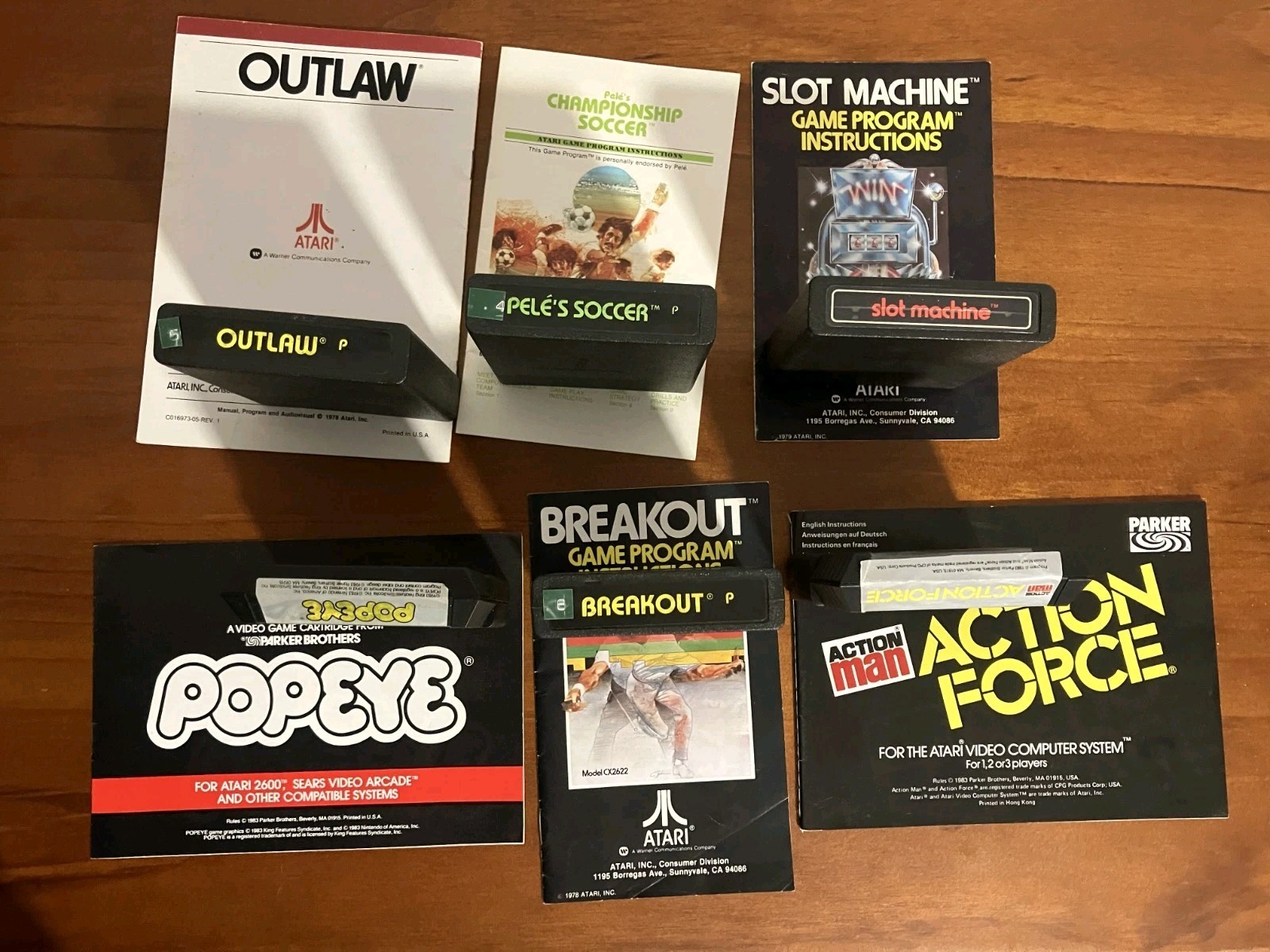 Lot Of x6 Atari Games w/ Manuals PAL Popeye Breakout Outlaw Pele Etc Working