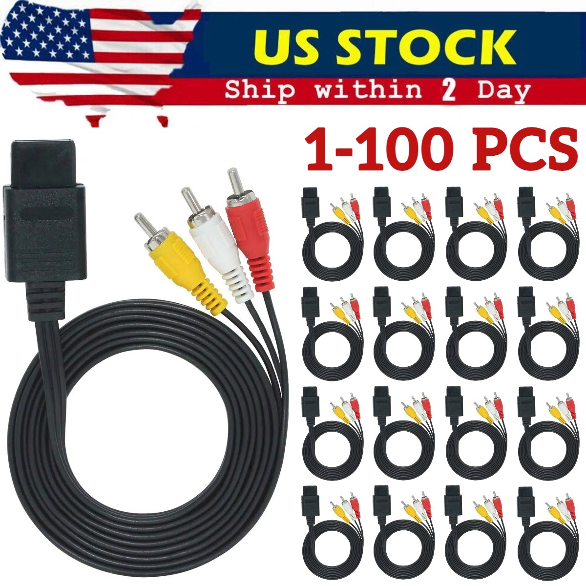 N64 SNES Gamecube RCA AV TV Audio Video Stereo Cable Cord For Nintendo 64 Lot