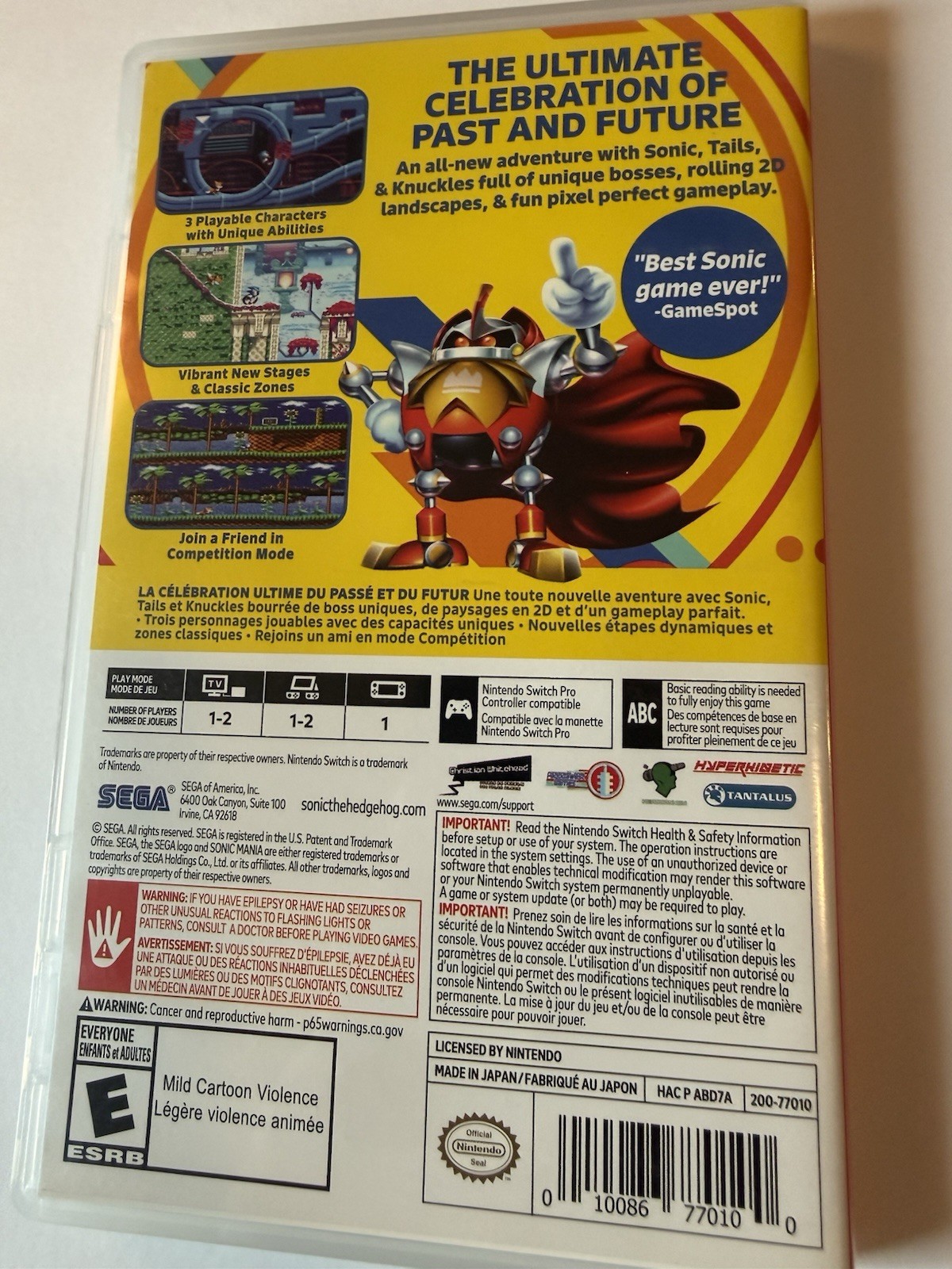 Sonic Mania Nintendo Switch CIB Tested And Working