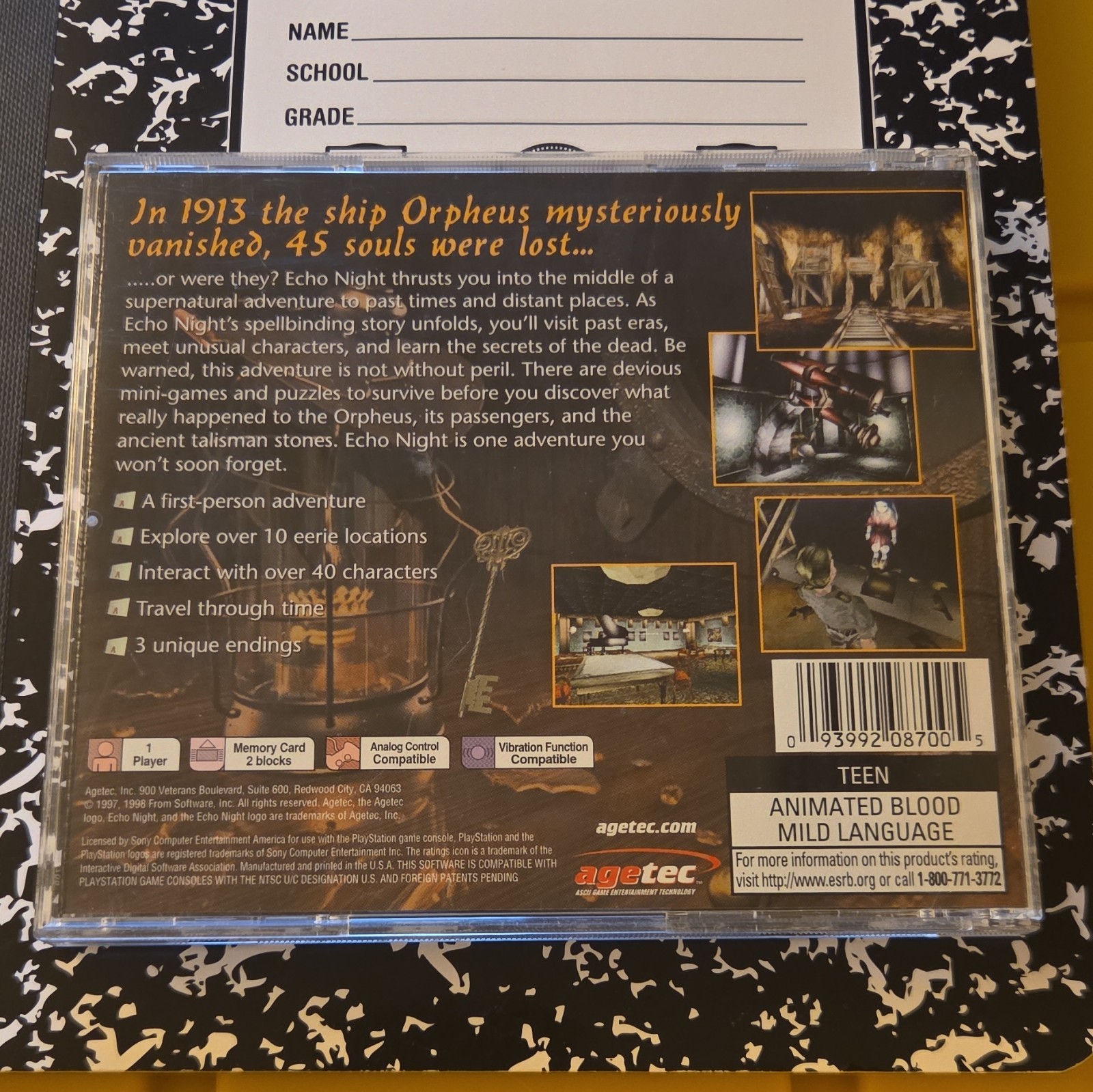 Agetec Echo Night Sony PlayStation 1 – Tested/Working – Manual Included