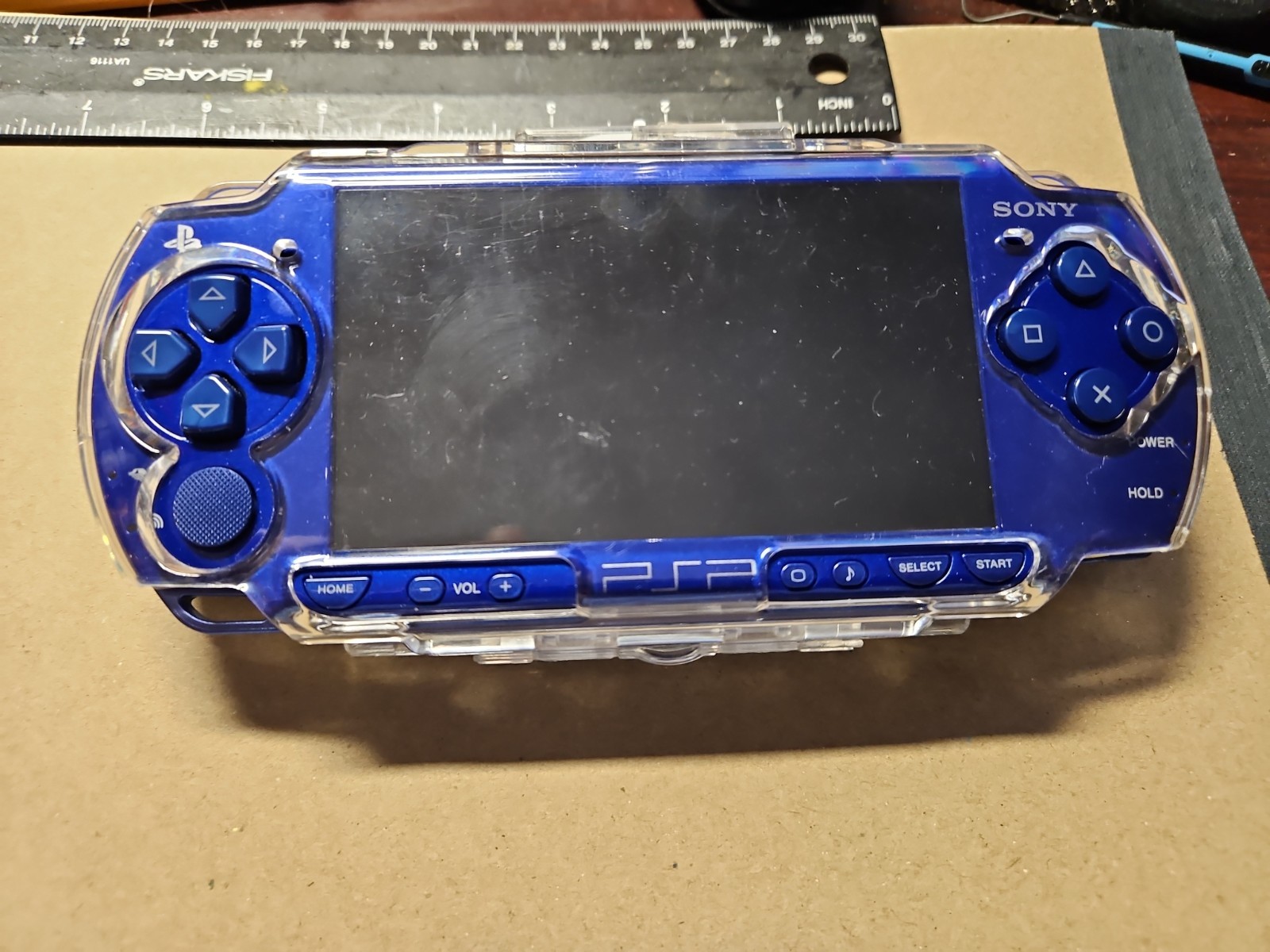 Sony PSP-2001 Metallic Blue Console Bundle OEM Charger Case 3 UMD Movies Tested
