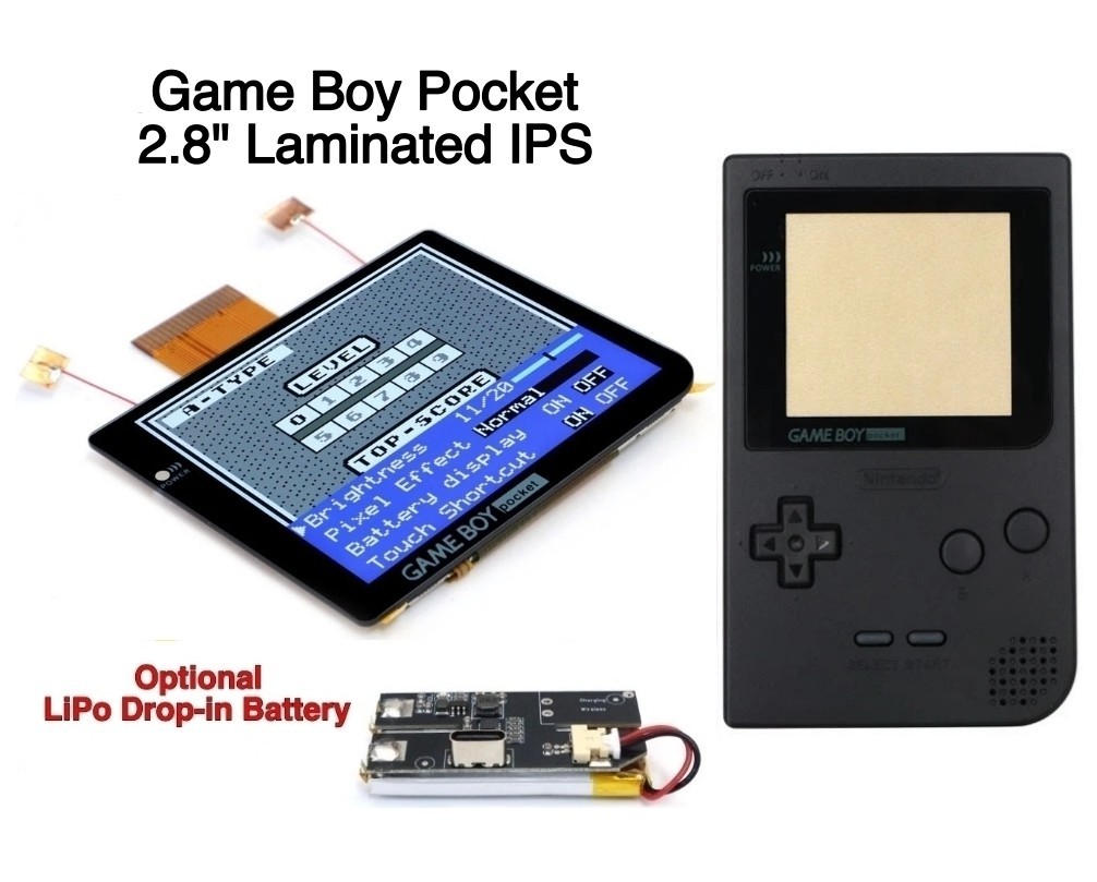 Game Boy Pocket Laminated 2.8″ IPS Kit + Shell & USB-C LiPo Battery Gameboy GBP