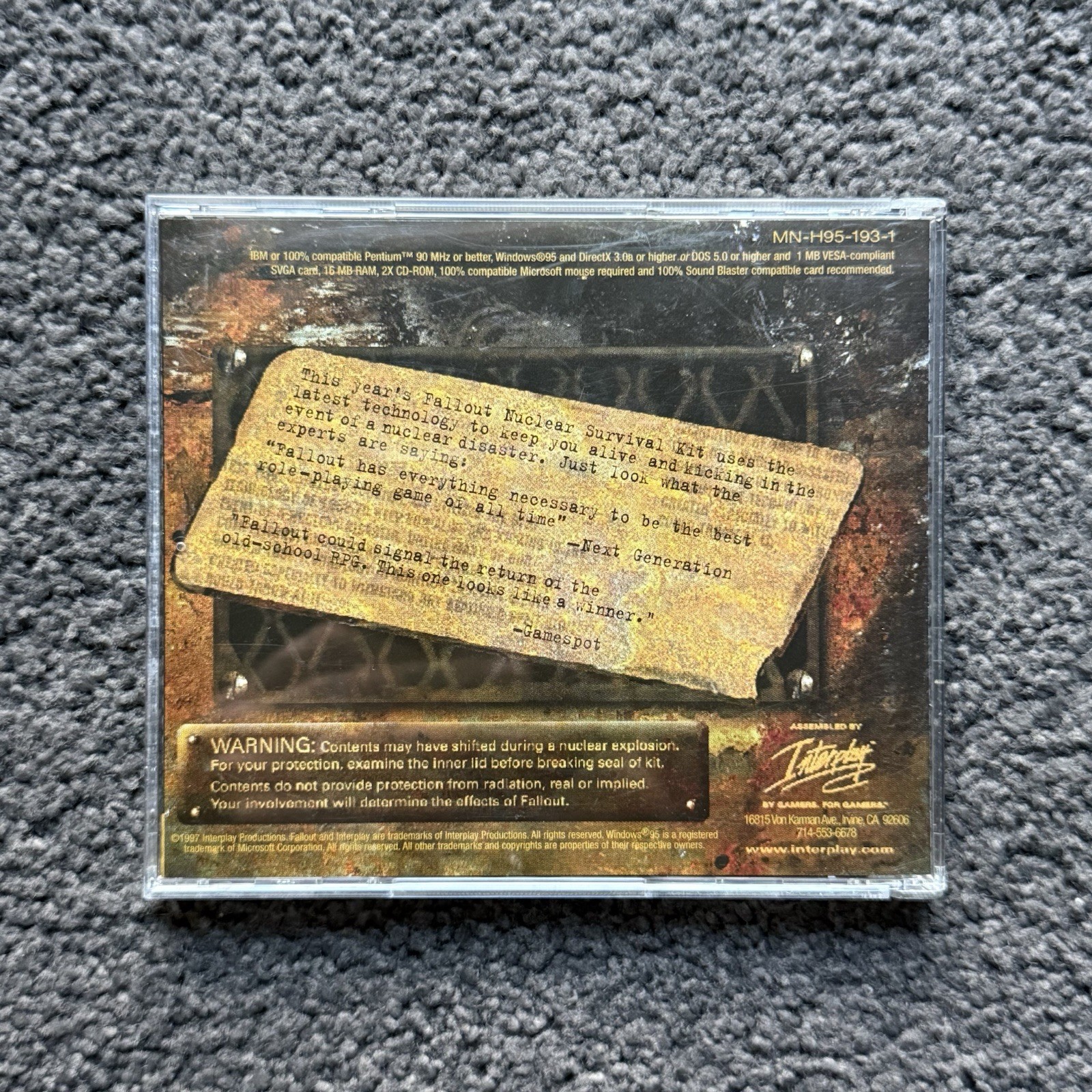 Fallout 1 (PC Windows) Interplay RPG CD-ROM Original Jewel Case 1997 RARE