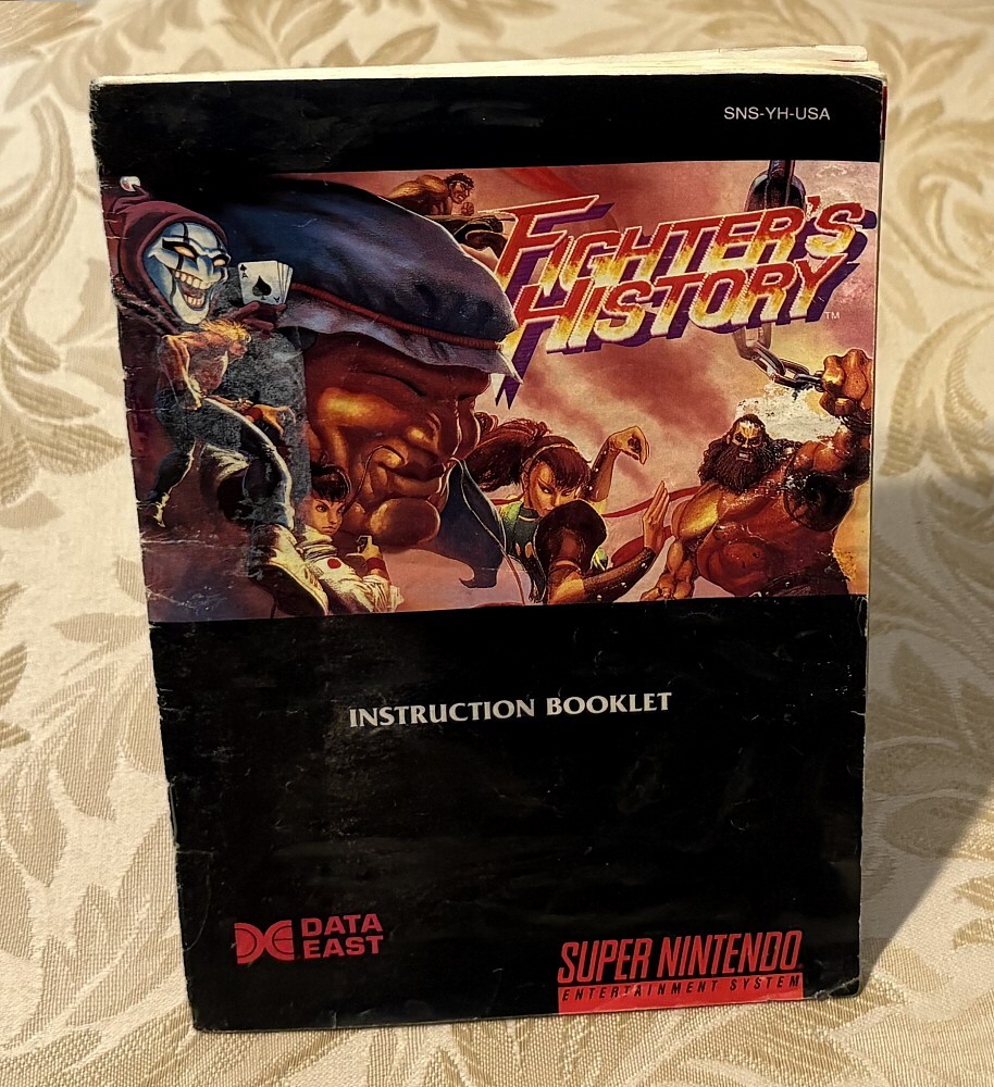 FIGHTER’S HISTORY (Super Nintendo SNES 1994) Near Complete w/ Manual + Cut Box