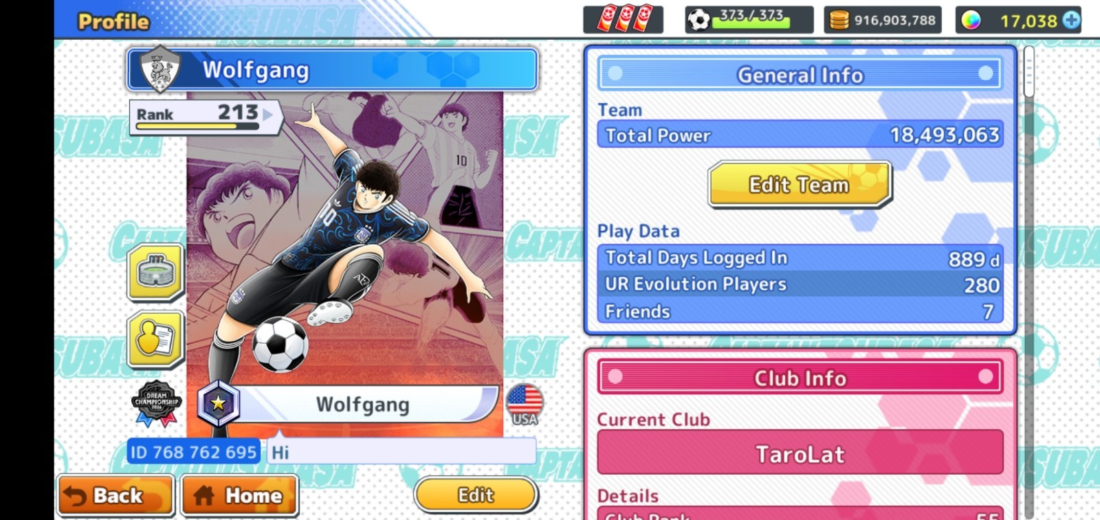 KLab Captain Tsubasa:Dream Team USA Flag Latin Monster Account iOS Mobile Soccer