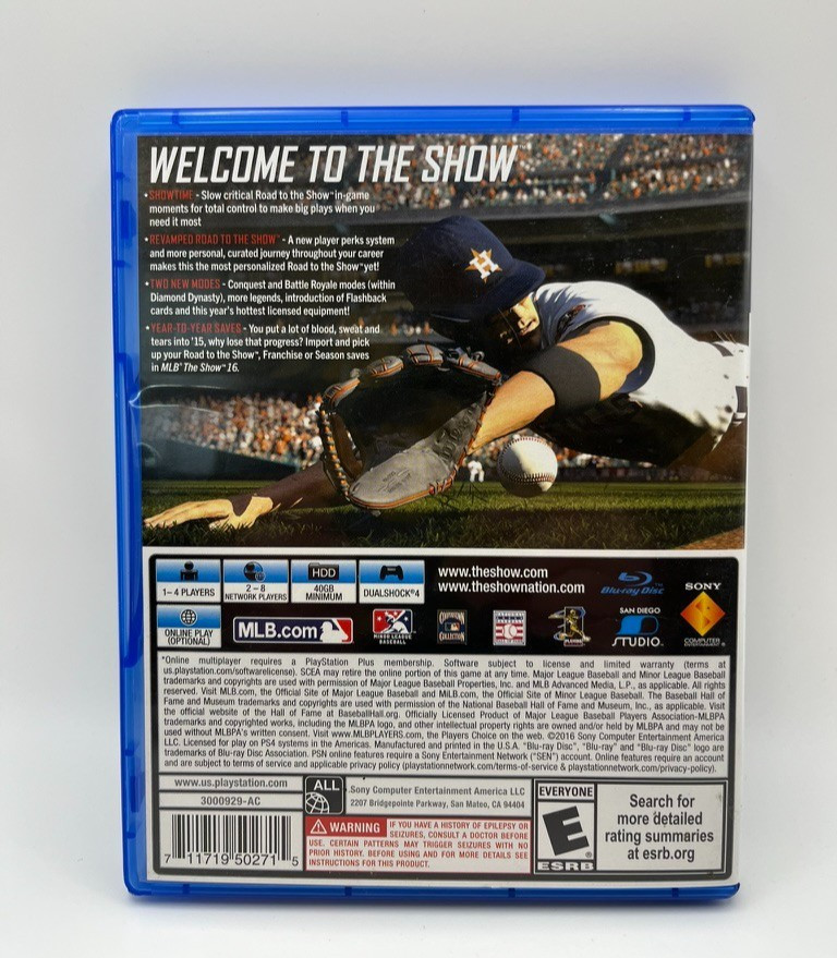 MLB 16 The Show Sony Playstation 4 PS4 Tested and Working