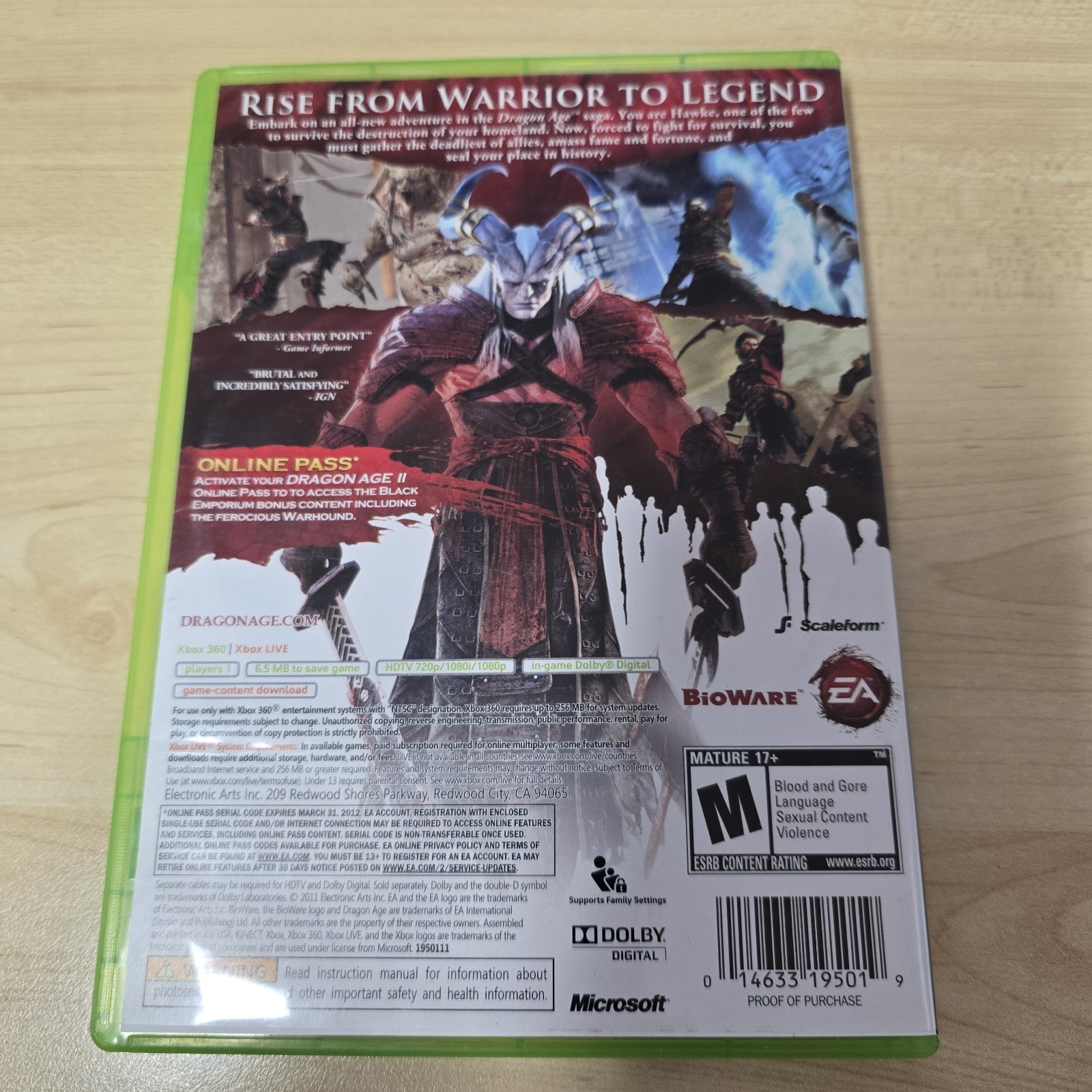 Dragon Age II (Microsoft Xbox 360, 2011) W/Manual