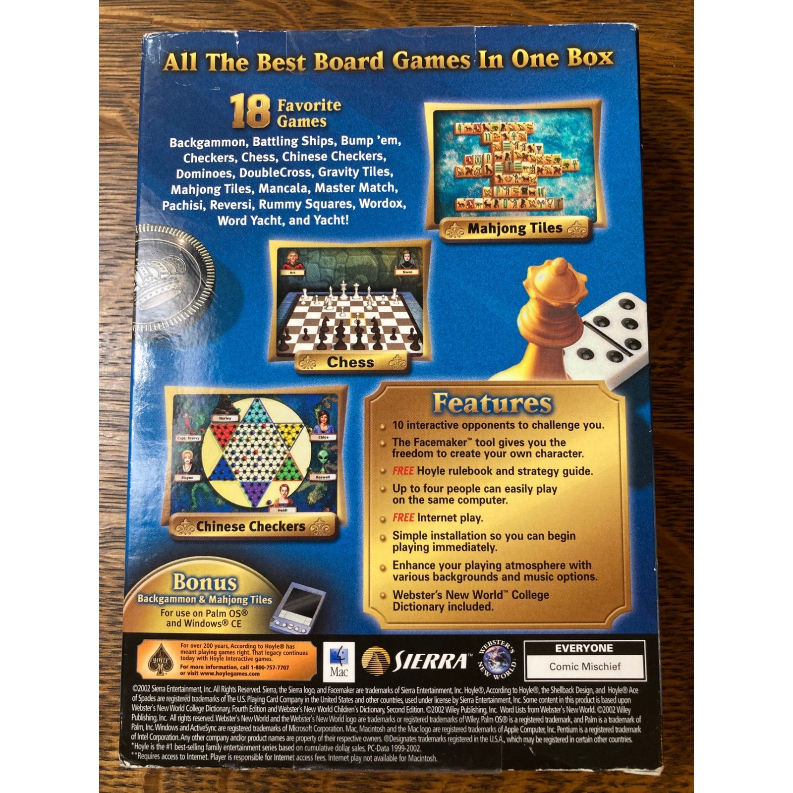 Hoyle Board Games PC CD-ROM 2003 Sierra 18 Classic Games Chess Mahjong Backgammo