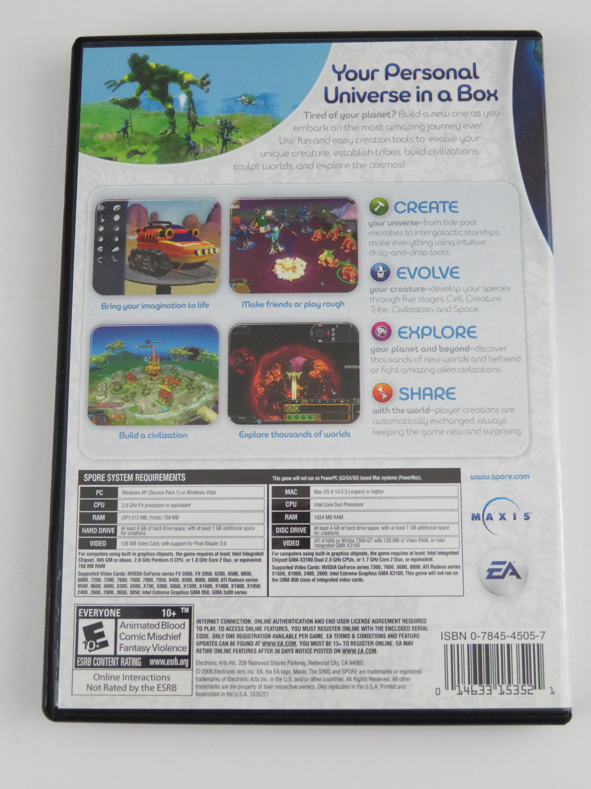 SPORE – Windows Mac DVD-ROM Software PC Video Game w/ Manual – Creature Creator