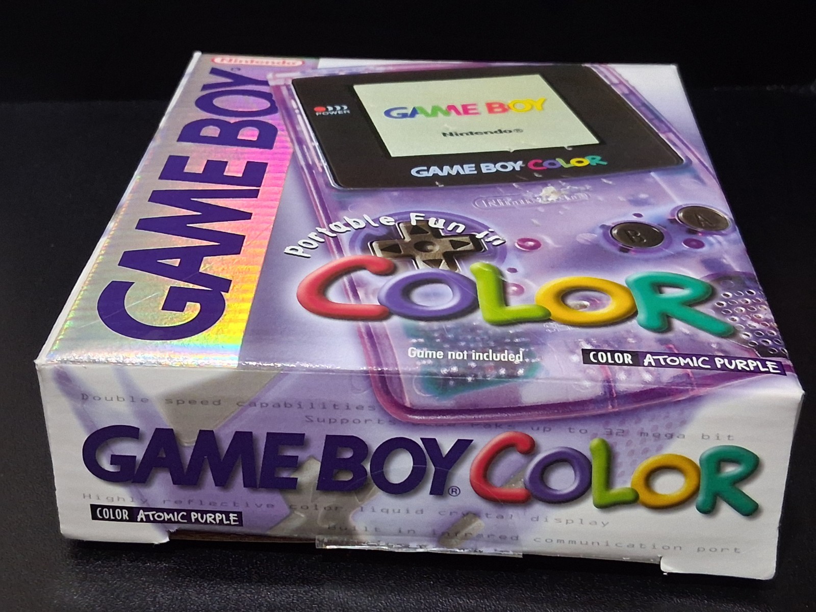 GameBoy Color Atomic Purple Complete In Box Manual CIB W/ GB Golf Cartridge GBC
