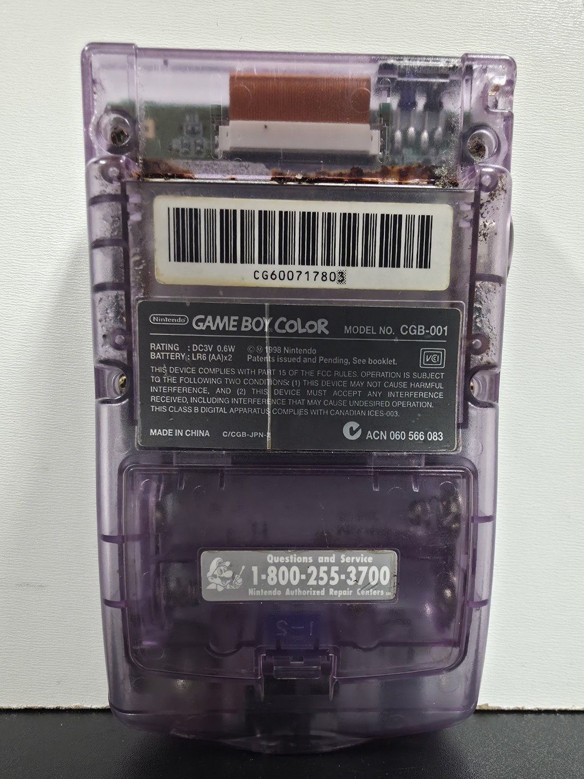 Nintendo Gameboy Color Atomic Translucent Purple Console CGB-001 USED/FOR PARTS
