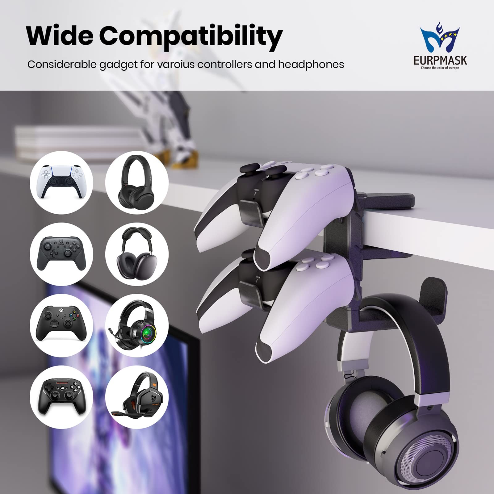 3-in-1 PC Gaming Headset&Controller Holder – EURPMASK Headphone Stand Black