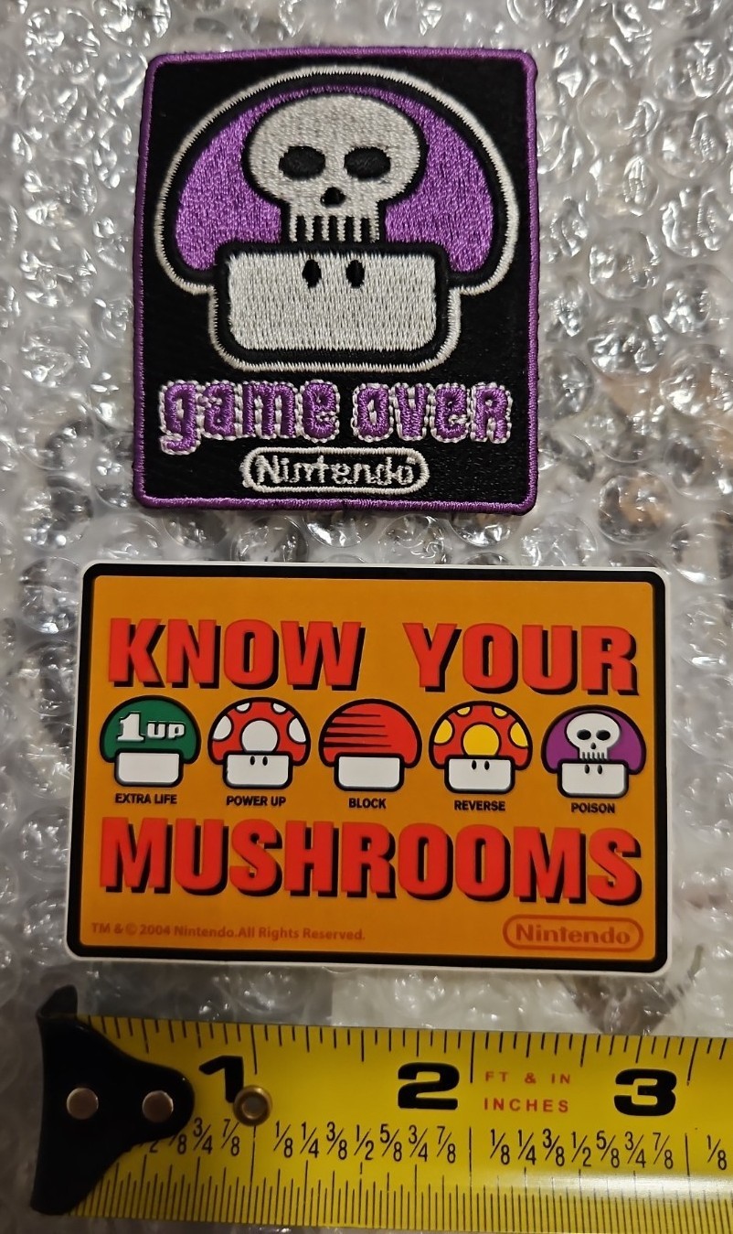 Vintage Nintendo “Game Over” Patch + FREE “Know Your Mushrooms” Sticker Bundle