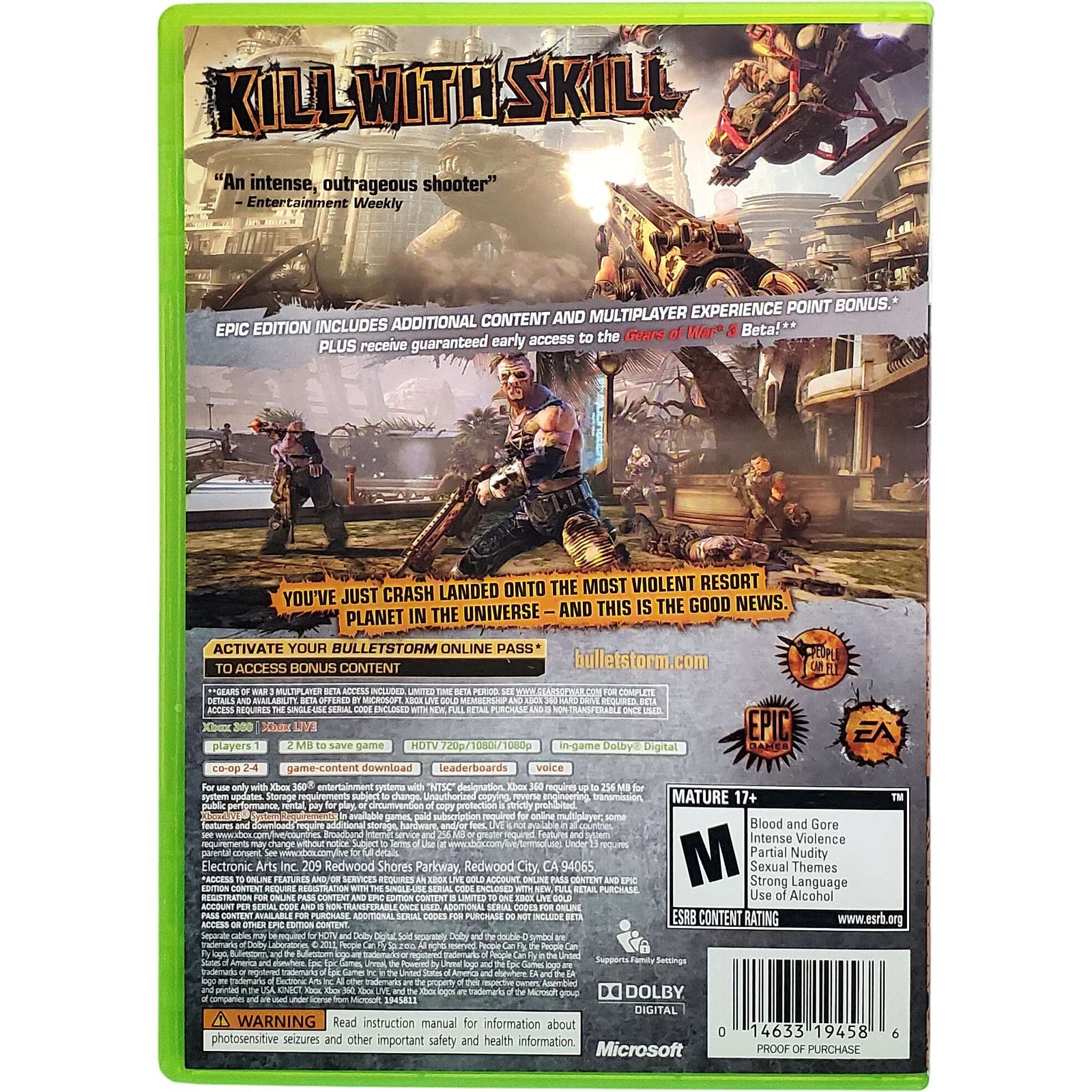 Bulletstorm Epic Edition – Microsoft Xbox 360 Pristine Tested 1Y Guarantee