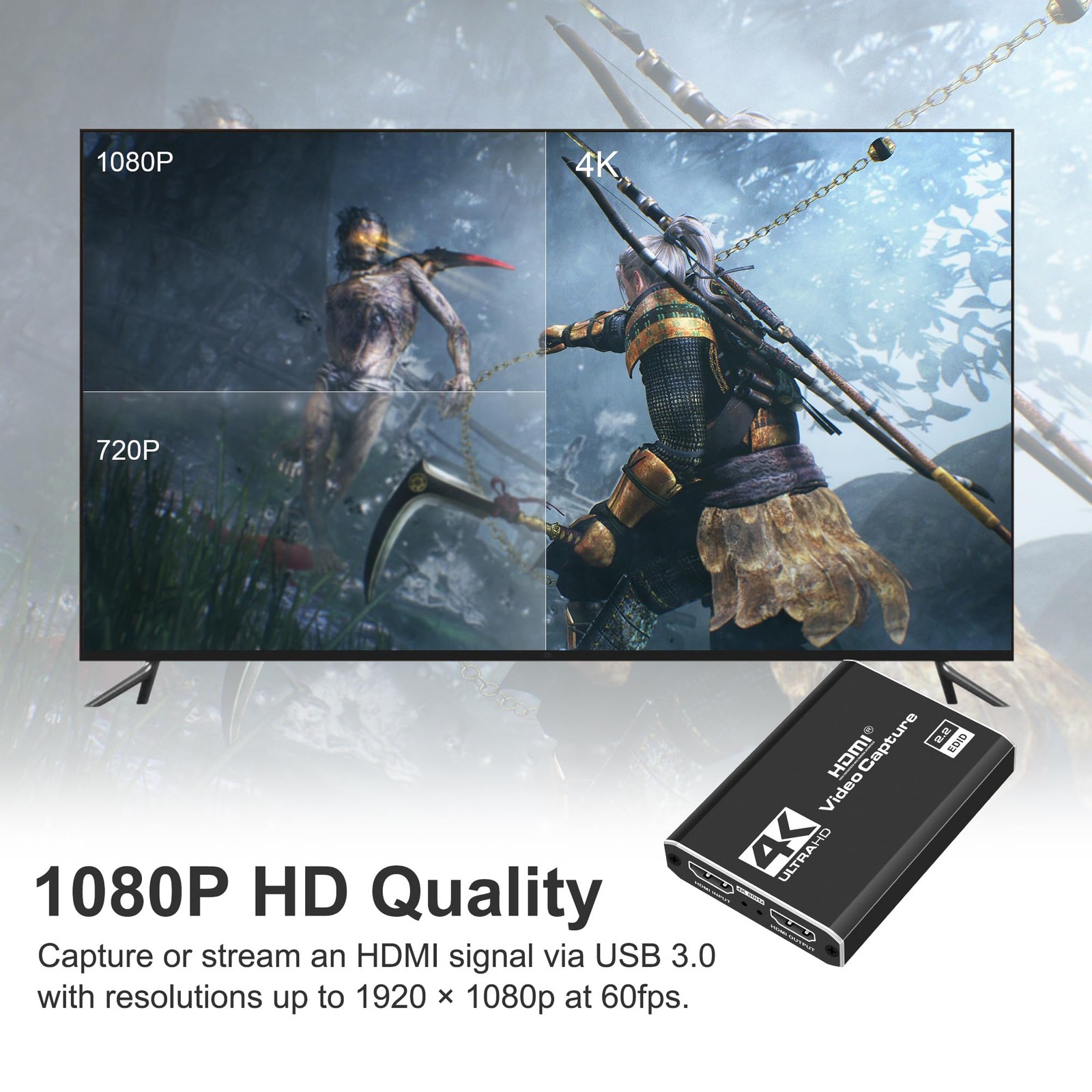 4K HDMI Capture Card USB 3.0 – 1080P 60FPS Gaming & Streaming Video Black