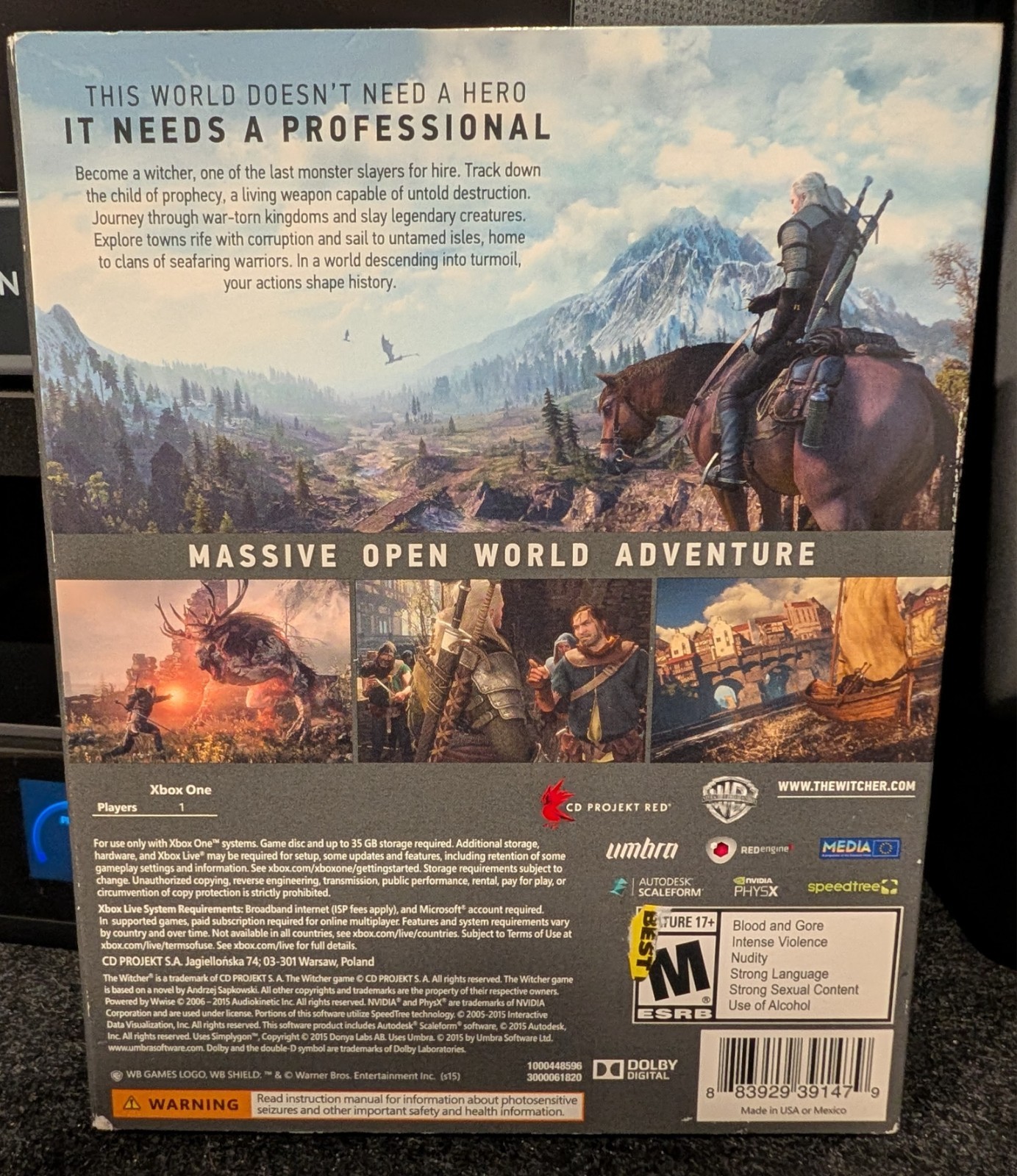 NEW & SEALED The Witcher 3 Wild Hunt w/ sleeve & bonus content (Xbox One) USA