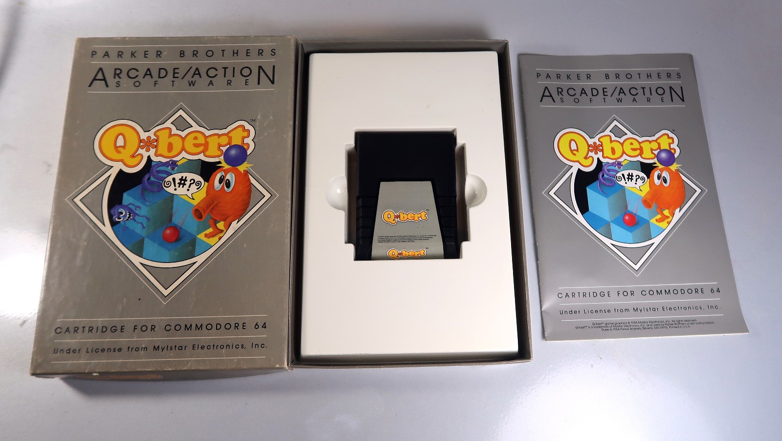 Commodore 64: Q*BERT Origonal Box, Manual and Cartridge – Tested & WORKS! qbert