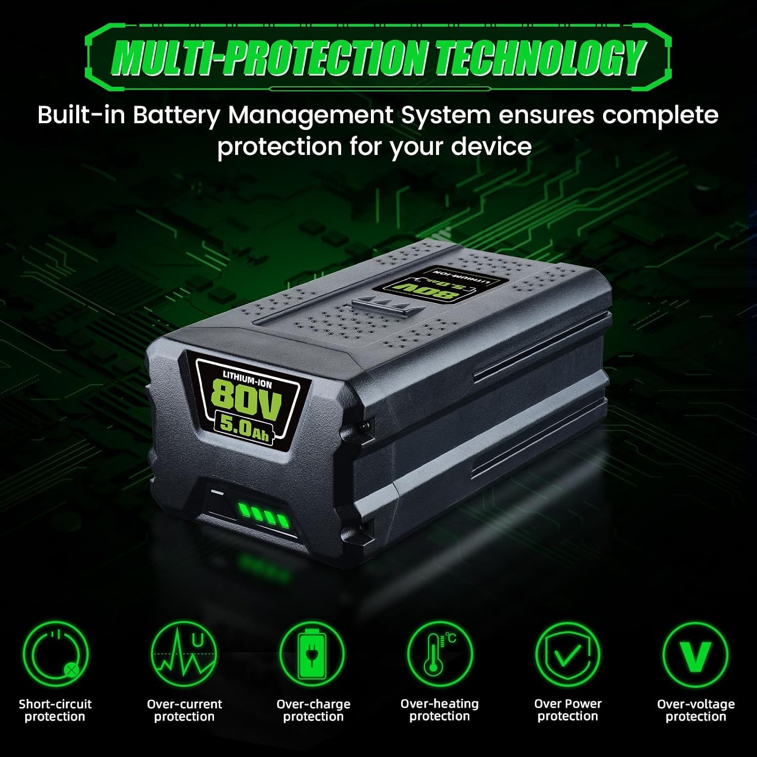 Upgraded 5000mAh 80V GBA80200 Replacement for Greenworks 80V Battery GBA80200