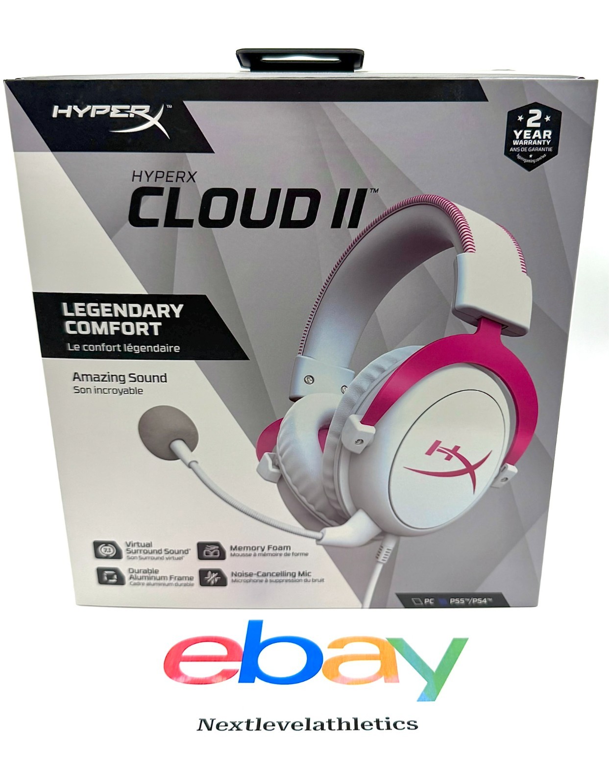 HyperX Cloud II PINK Wired Gaming Headset 2 4P5E0AA – HHSC12-AC-PK/G New Sealed