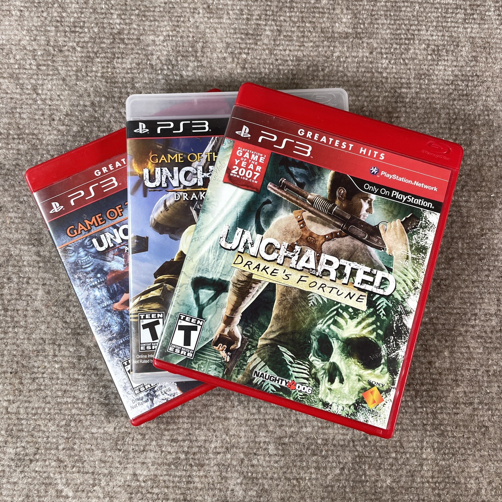 Lot Of 3 Uncharted 2 3 Drake’s Fortune Among Thieves Deception Adult Owned PS3