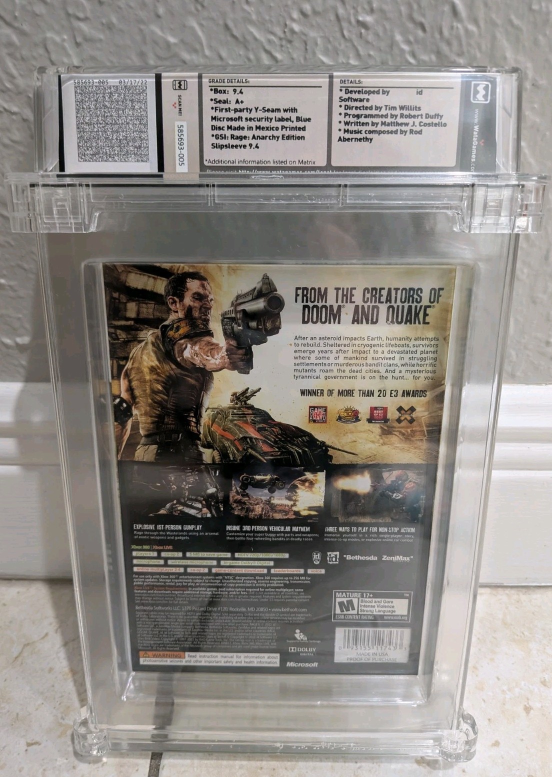 Rage Anarchy Edition Slipsleeve Xbox 360 New Sealed Graded WATA 9.4 A+