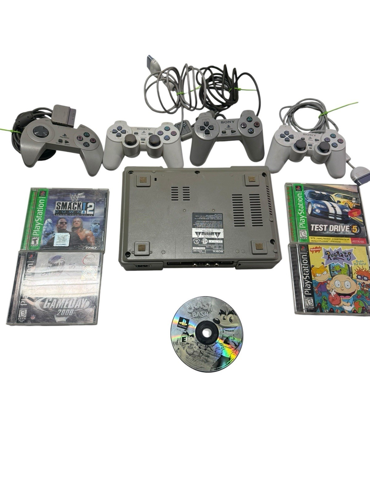 Sony PlayStation 1 PS1 Console Bundle 4 Controllers Crash Bash Rugrats