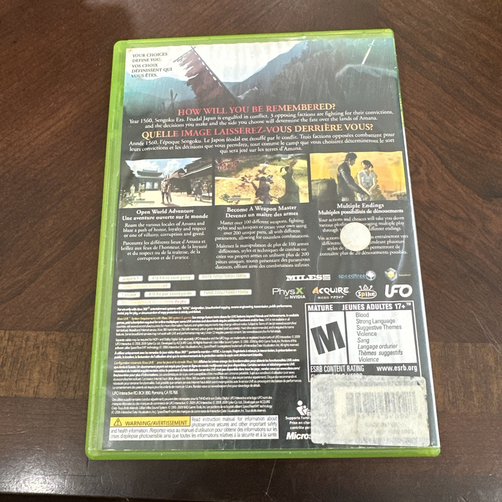 Way of the Samurai 3 (Xbox 360, 2009) UFO Interactive No Manual