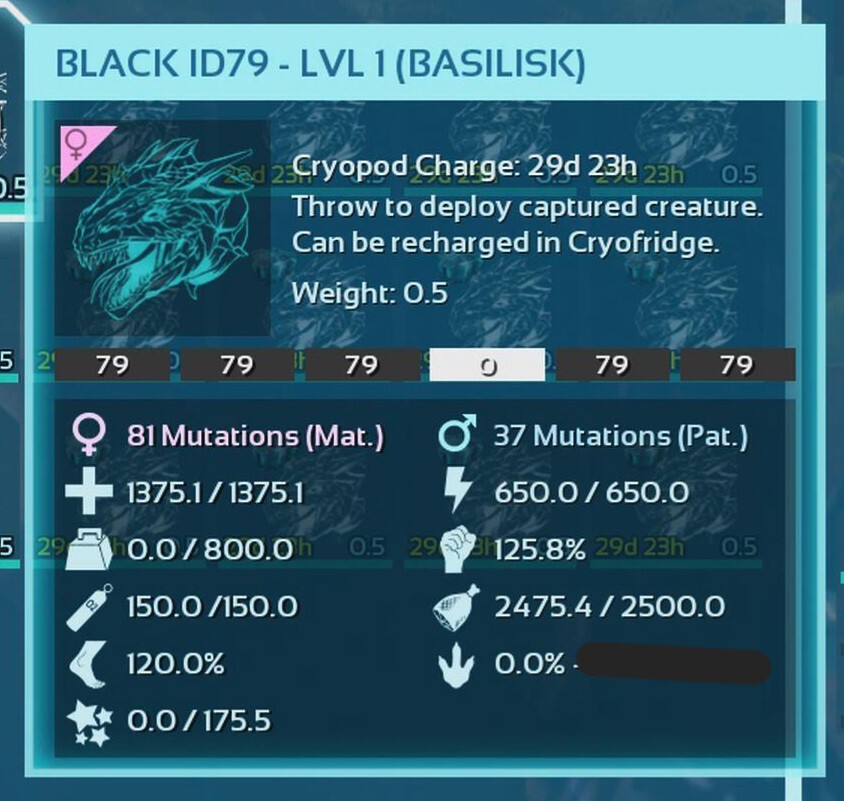 ARK ASCENDED PVE OFFICIAL PAIR CLONED BASÍLISK BLACK ID79 LEVEL 01 PC/XBOX/PS5