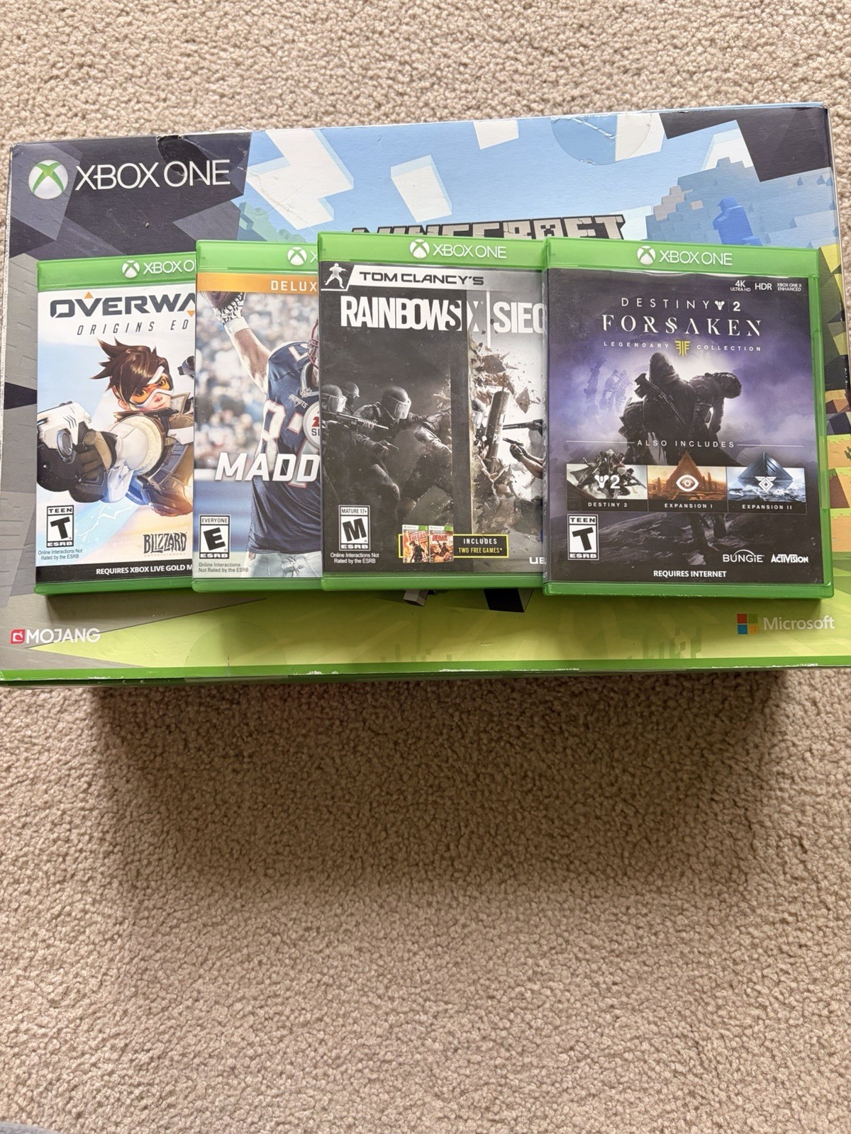 Microsoft Xbox One S White Home Console Blu-Ray Compatible Minecraft Bundle