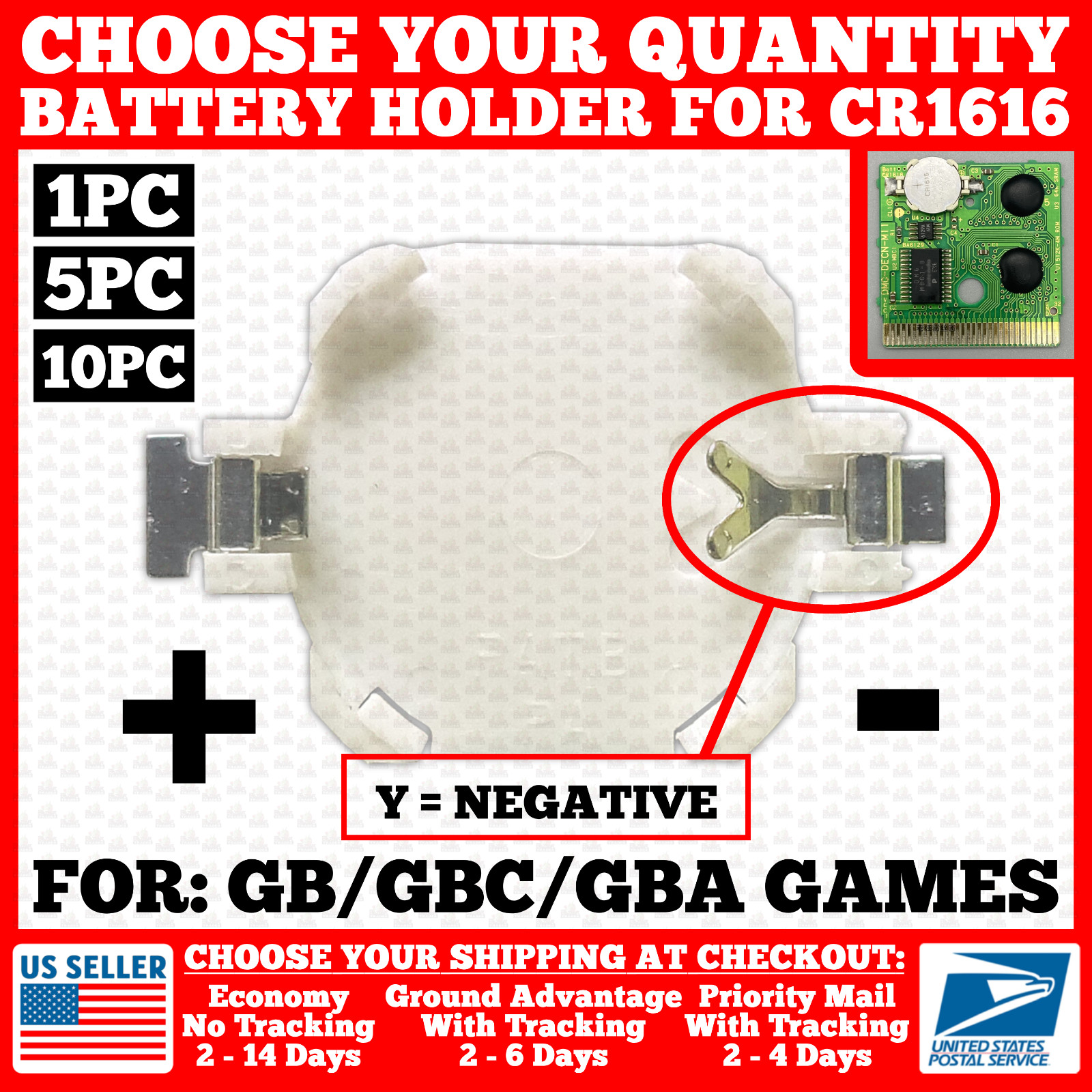 Game Boy/Color/Advance CR2032 CR2025 to CR1616 Tab Battery Holder GB/GBC/GBA