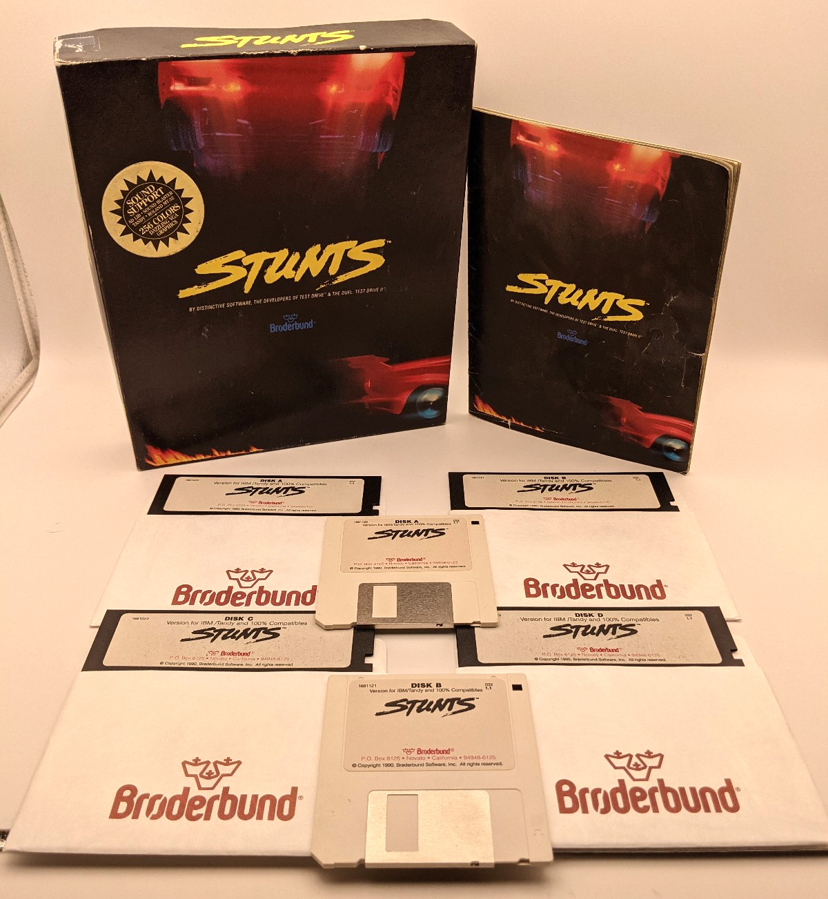 Stunts Big Box Broderbund PC Game 1990 5.25″ and 3.5″ Disks with Box and Manual