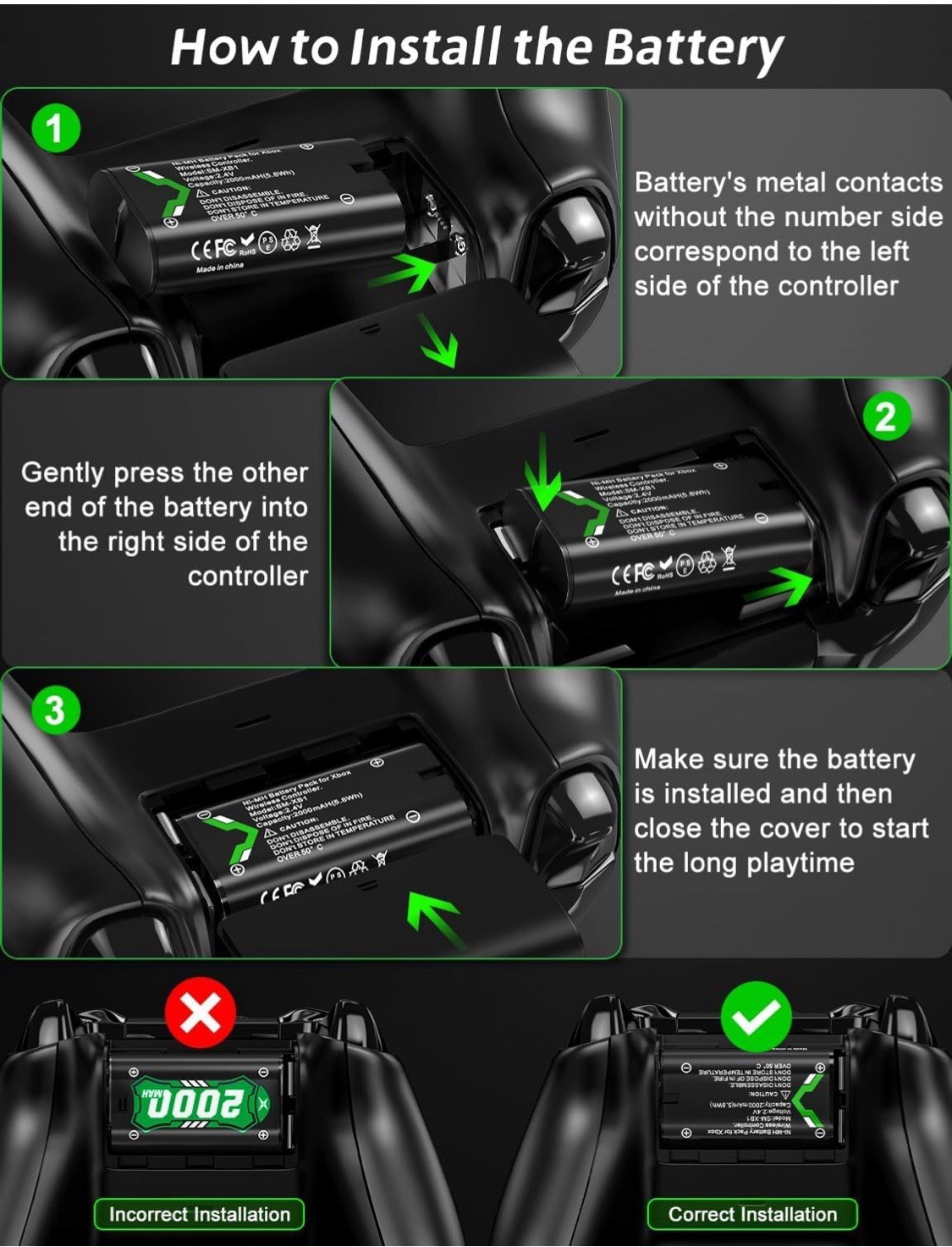Rechargeable Battery Pack For Xbox One Controller 4*2000mah With Charger